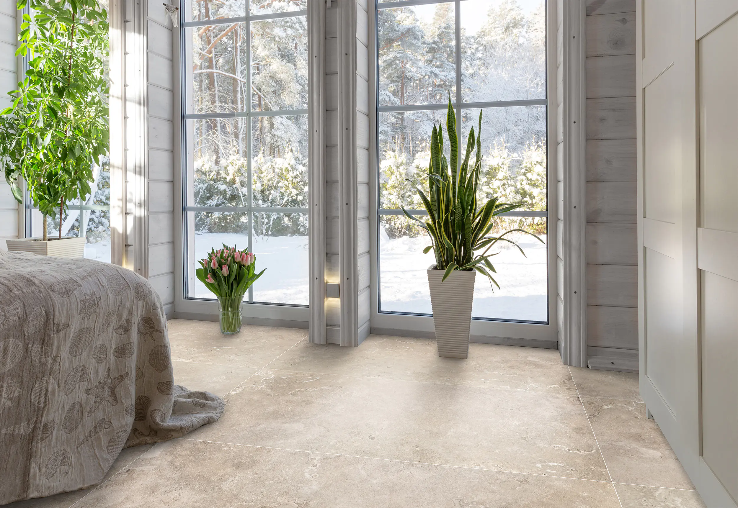 Bodenfliese Feinsteinzeug Travertino teilpoliert rektifiziert 60 x 120 cm crema