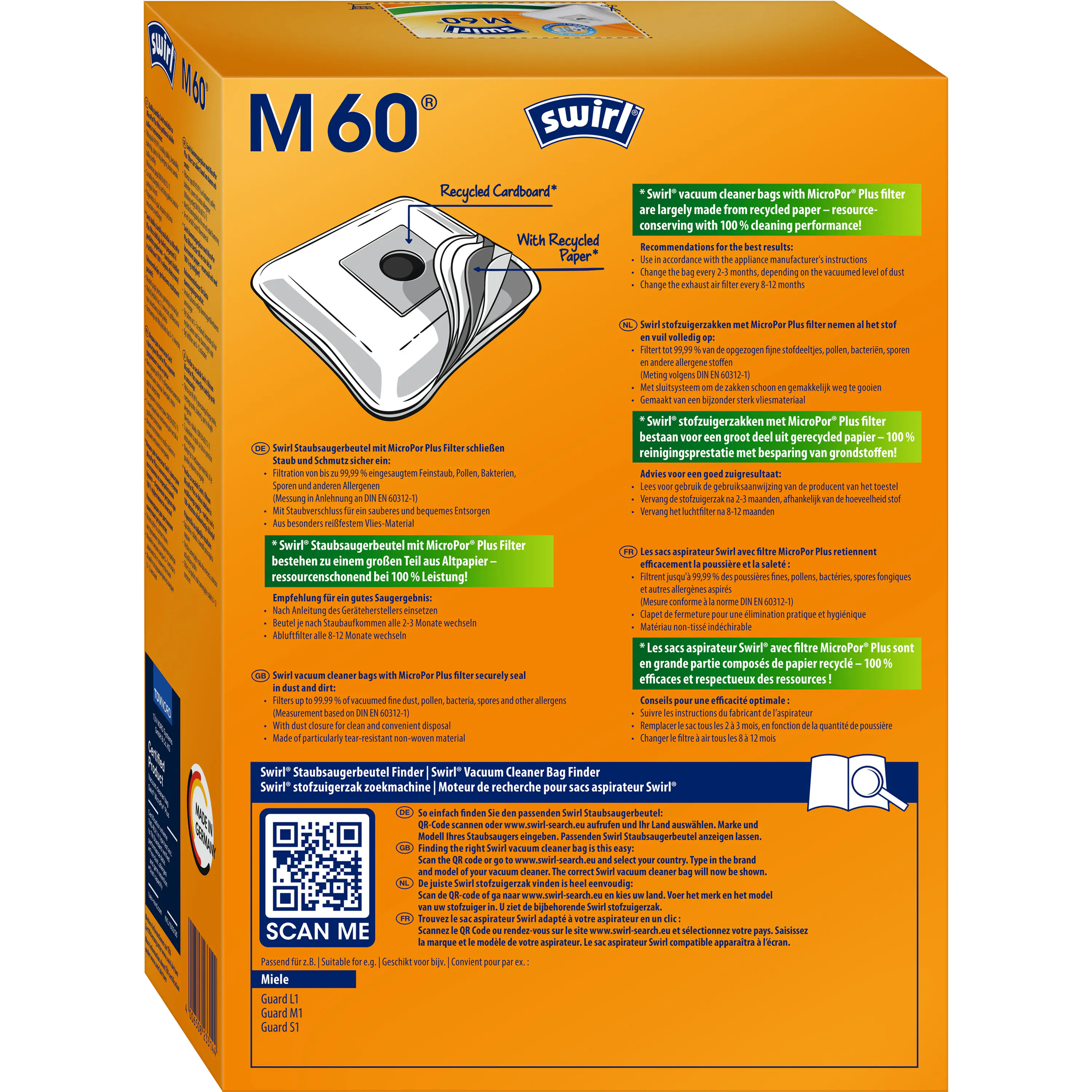 Swirl M 60 EcoPor Staubsaugerbeutel 4 Staubbeutel + 1 Filter