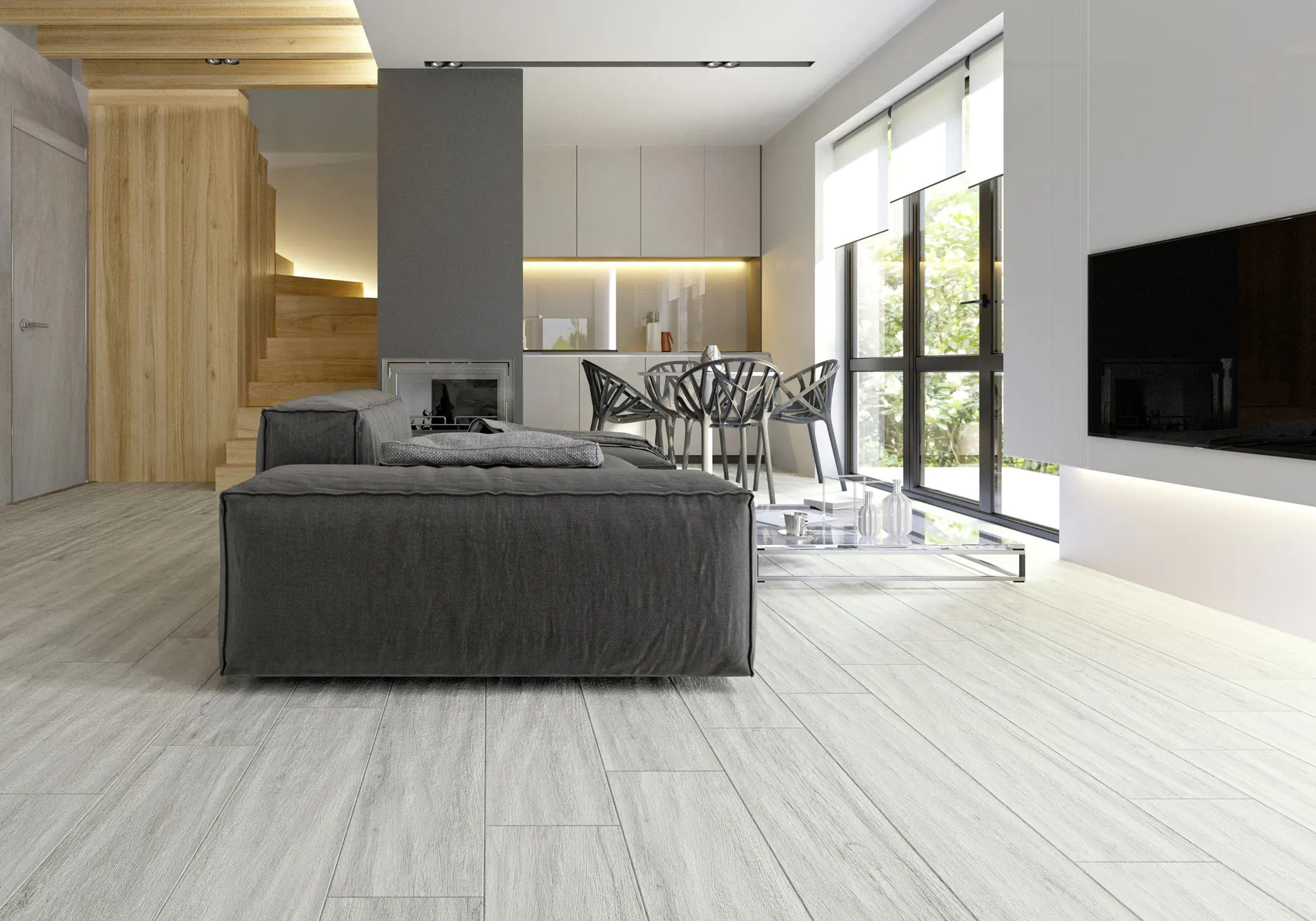 Bodenfliese Feinsteinzeug Oak 22,5 x 90 cm x 0,8 grau