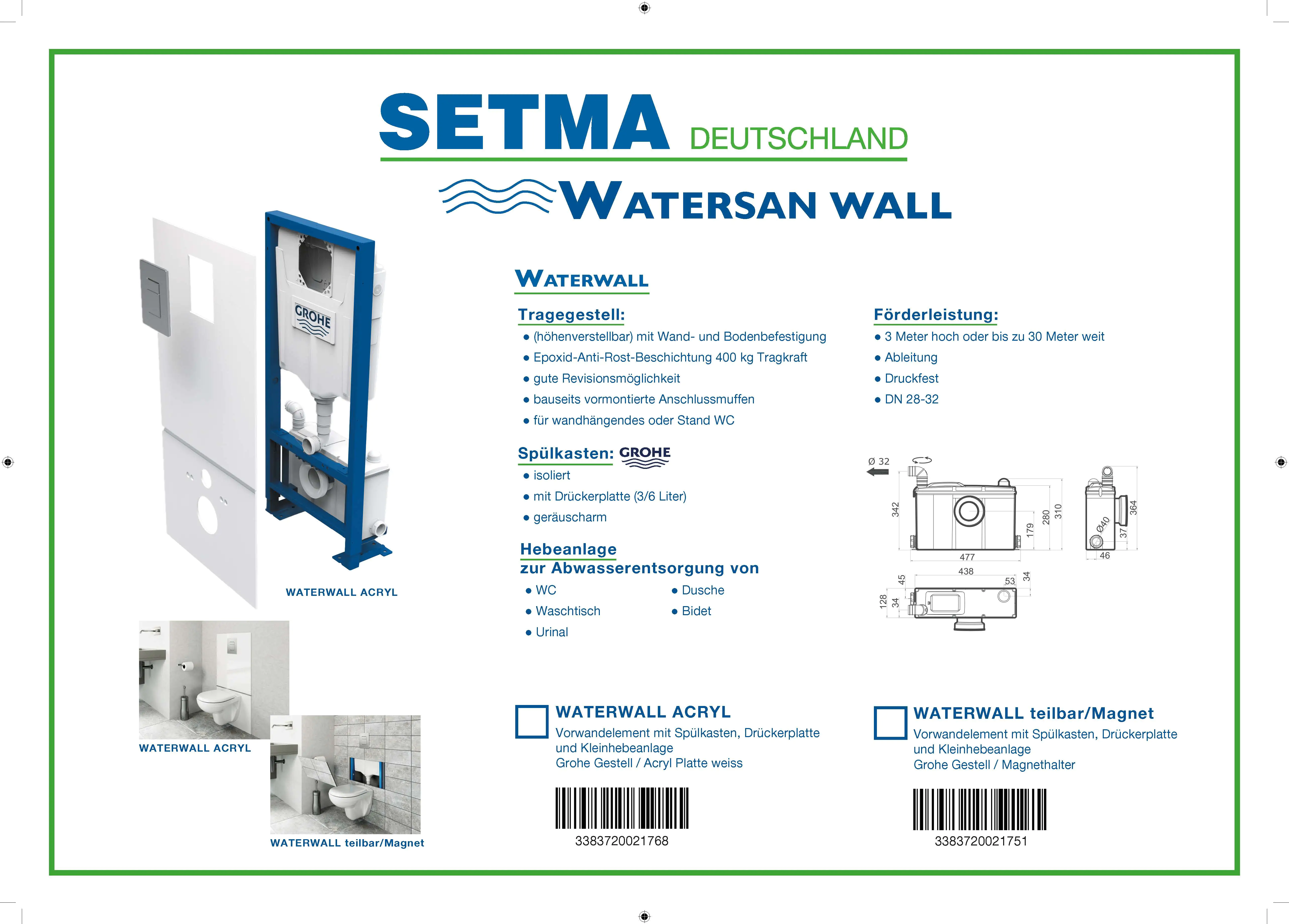 Setma Vorwandelement mit Kleinhebeanlage Waterwall Komplett-Set