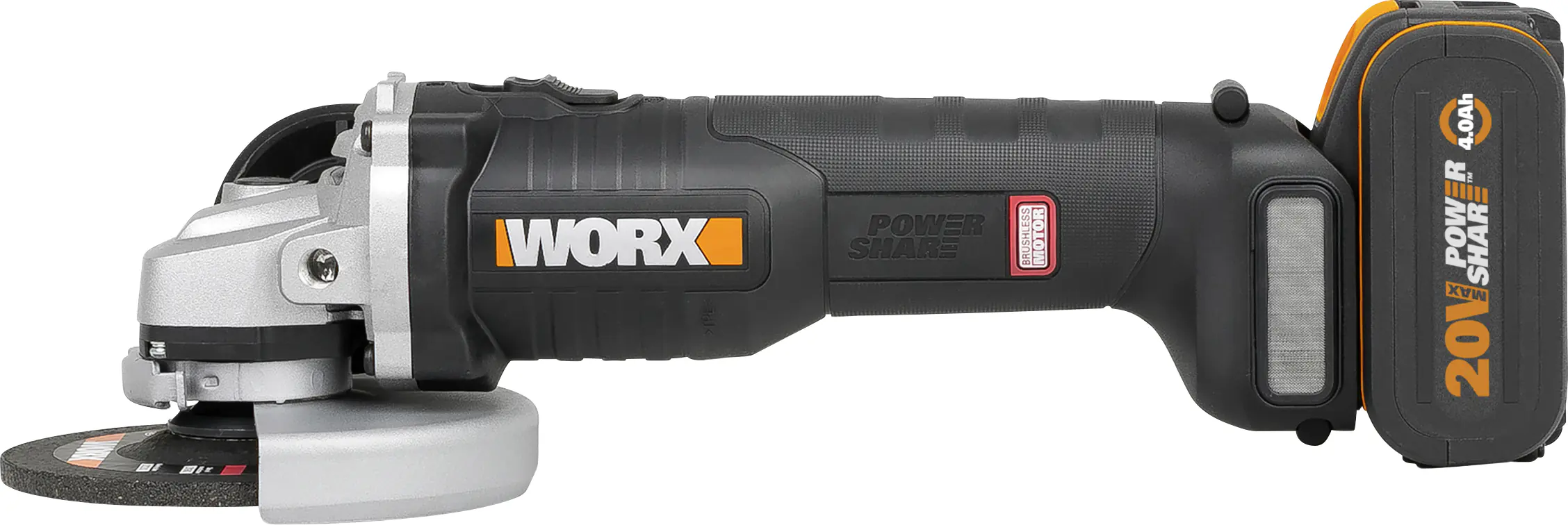 Worx Akku-Winkelschleifer WX812 20 V 4,0 Ah 125 mm bürstenloser Motor