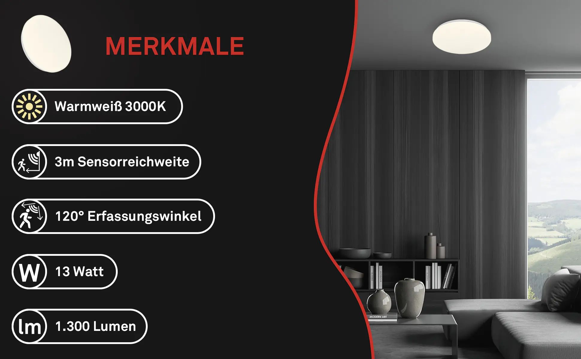 Briloner LED-Deckenleuchte Walk mit Bewegungsmelder Ø 27 x 6,5 cm warmweiß weiß