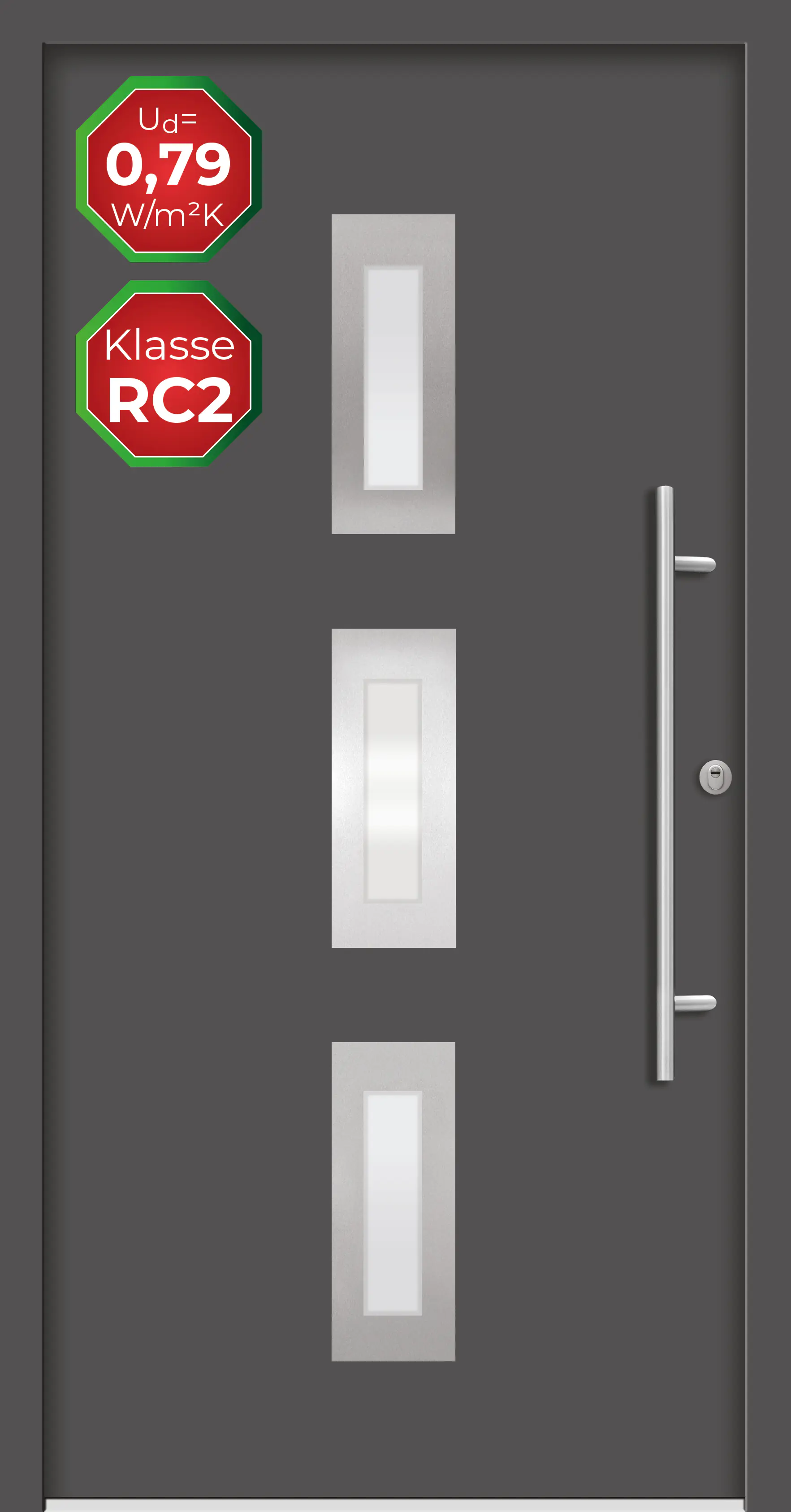 Splendoor Haustür Passivedoor Premium B02 RC2 Anthrazit DIN Rechts 110 x 210 cm