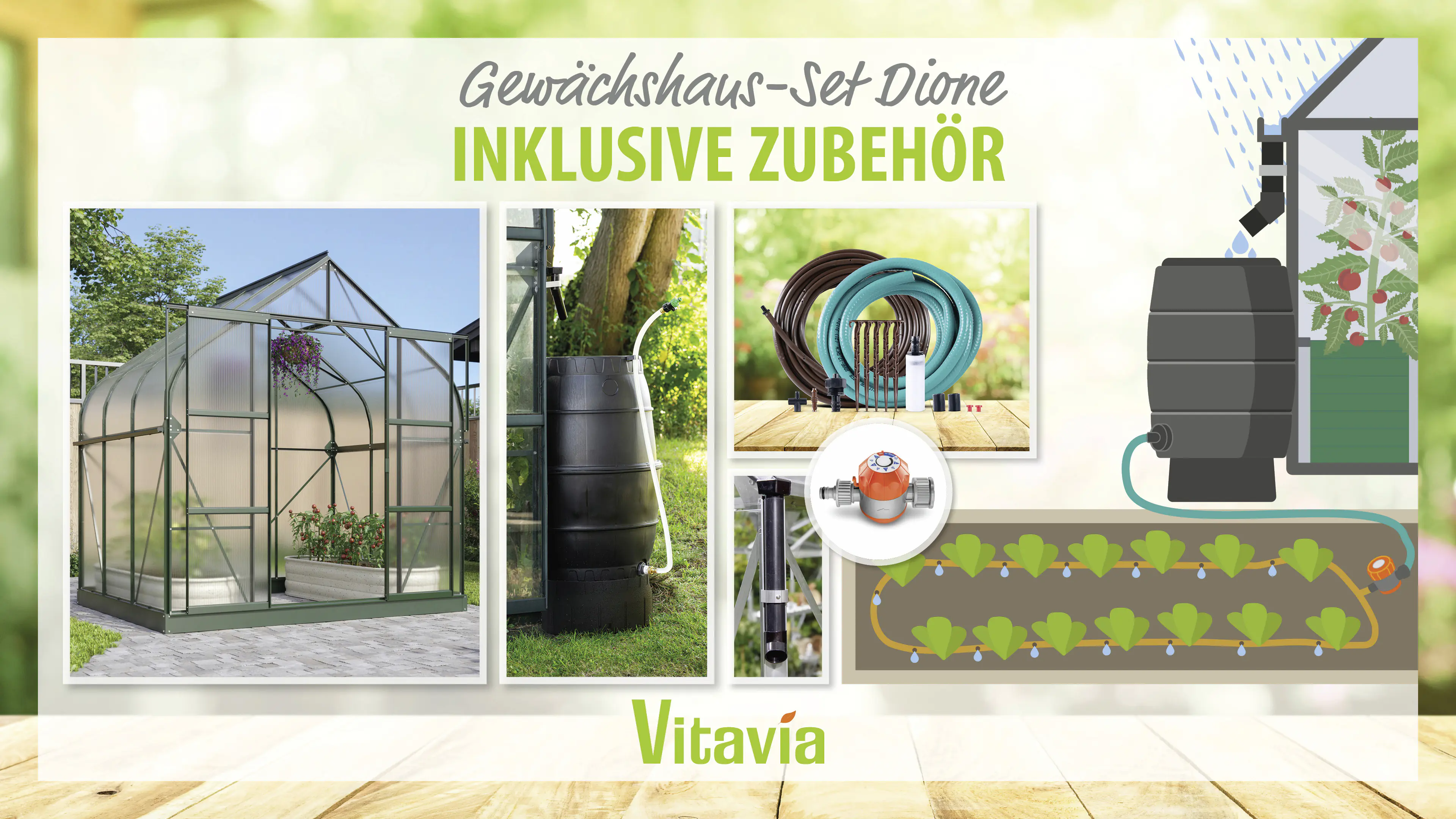 Vitavia Gewächshaus-Set-Set Dione 5000 HKP 4 mm smaragd 254 x 192 cm
