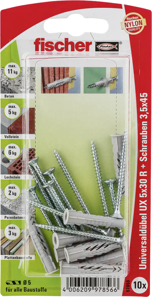 Fischer Universaldübel-Set UX 5.0 x 30 mm - 10 Stück