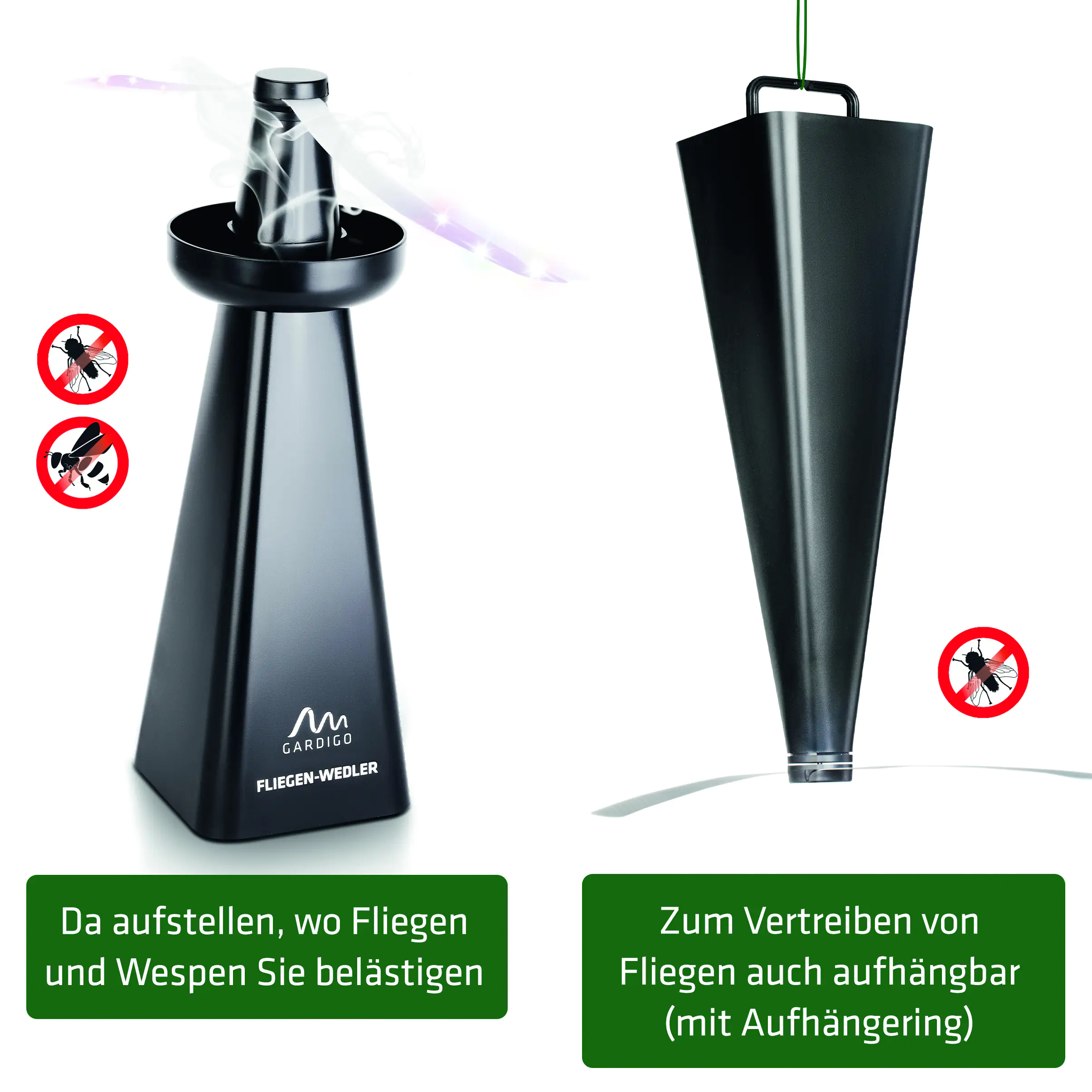 Gardigo Fliegenwedler & Wespenverdufter mit Aufhängehaken schwarz