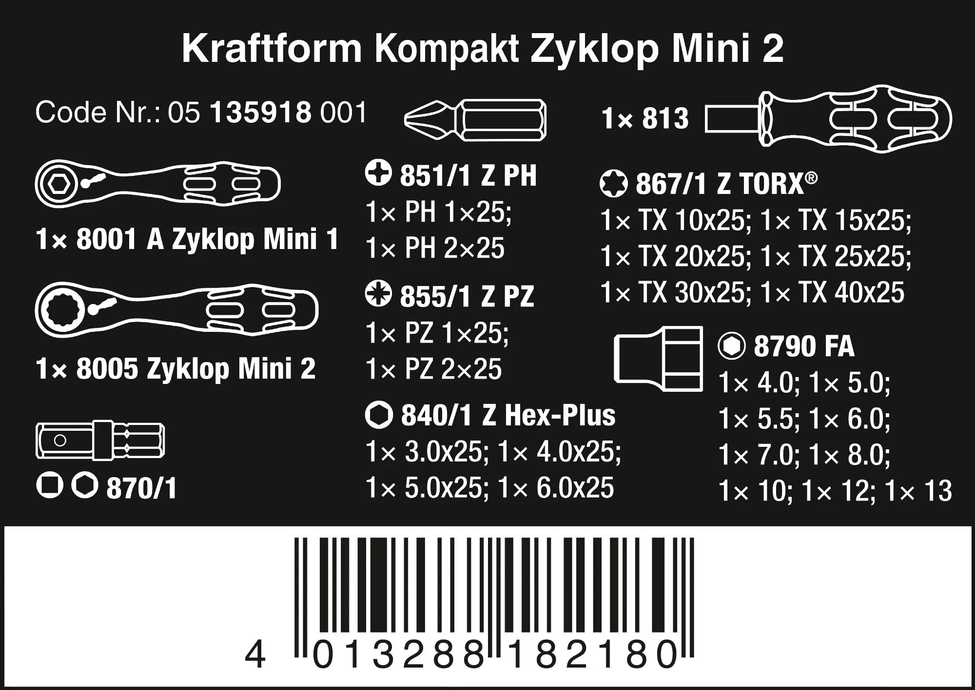 Wera Schraubendreher-Satz Kraftform Kompakt Zyklop Mini 2 27-teilig