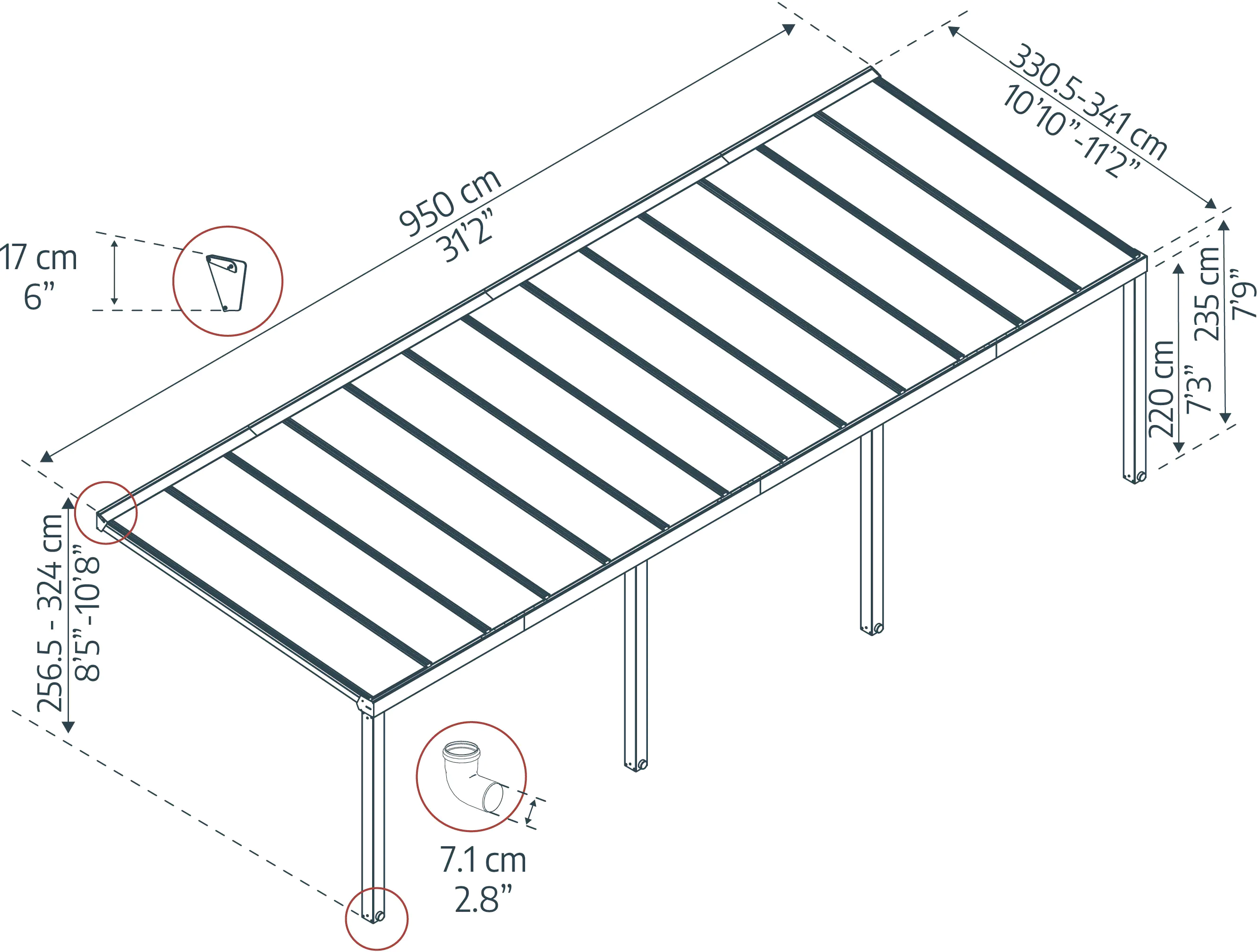 Canopia Terrassenüberdachung Stockholm 950 x 331 cm anthrazit