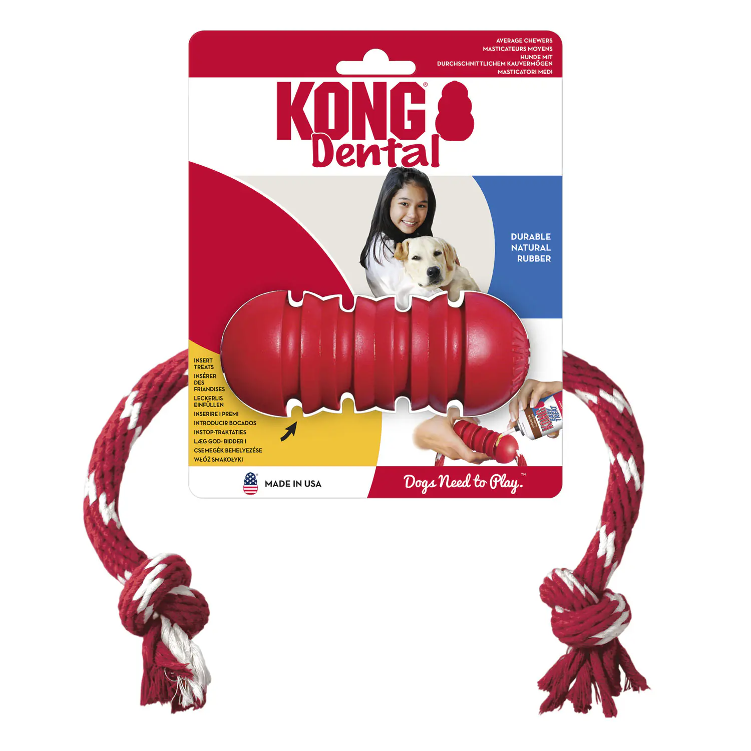 Kong Hundespielzeug Dental Stick mit Tau 50 cm rot