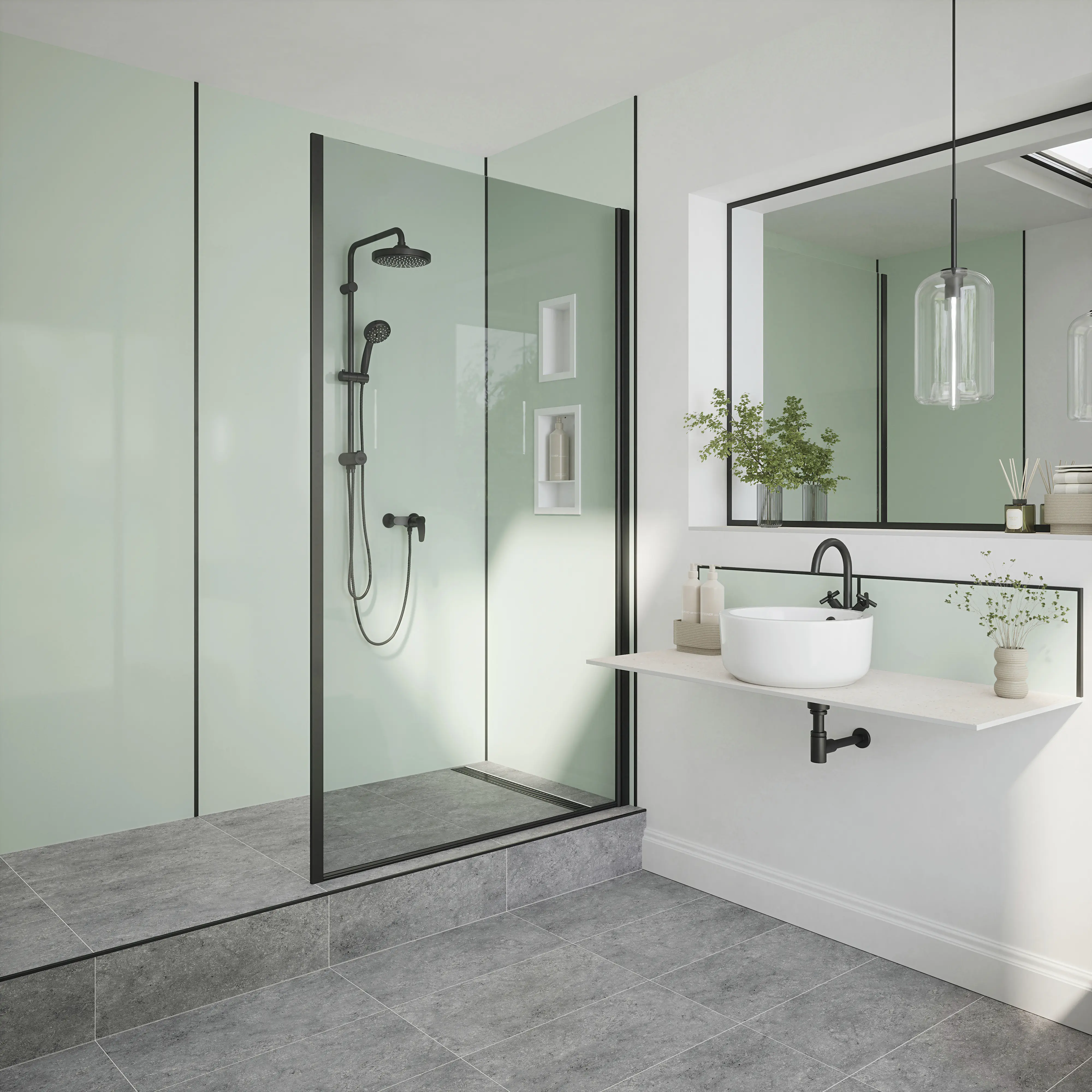 Wetwall Alloy Wandpaneel  Terra Grey/Seabreeze Green 90 x 244 cm