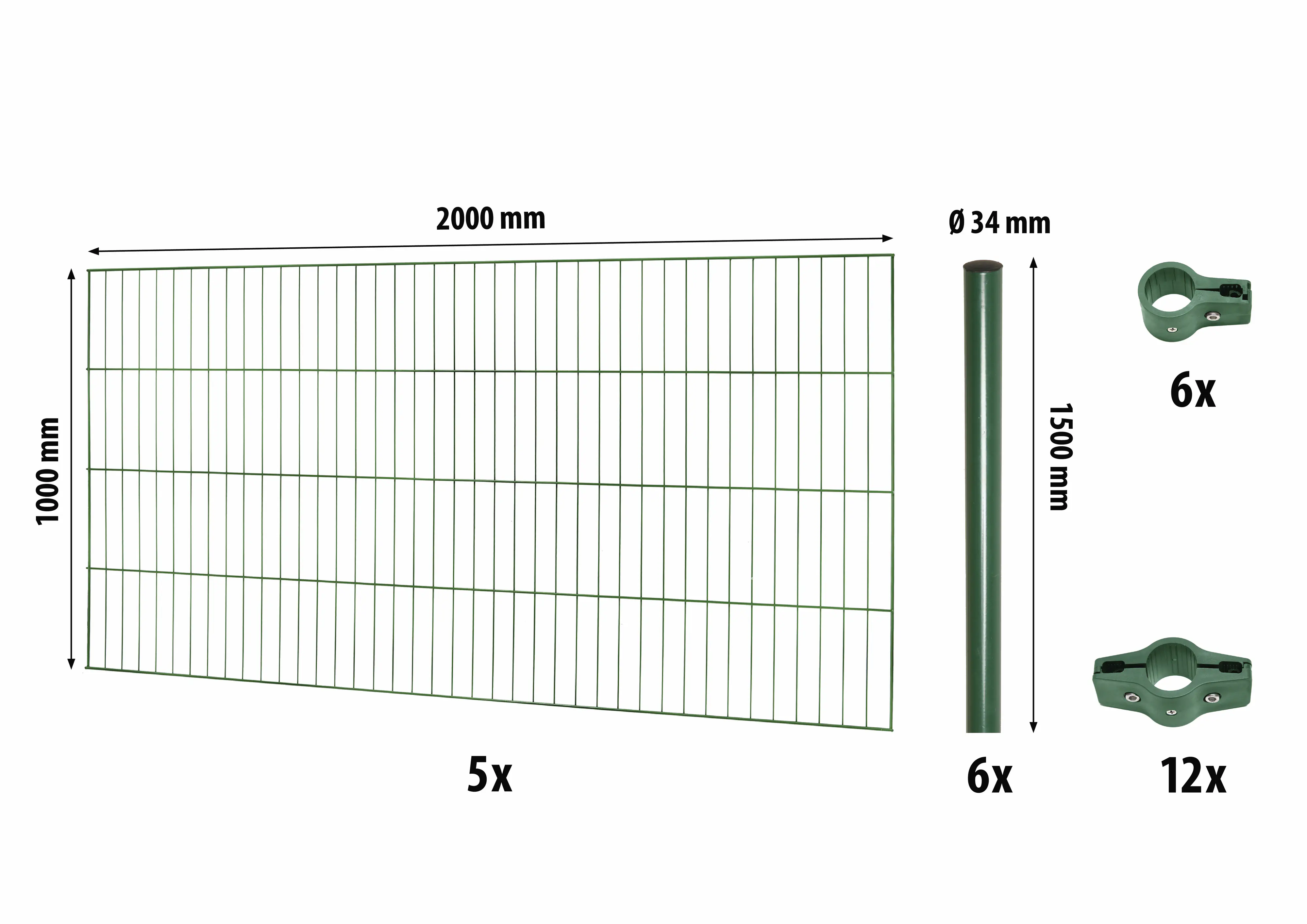 Floraworld Einstabmatten-Zaun Set Classic 10 m 200 x 100 cm inkl. 6 Pfosten 150 x 0,34 cm moosgrün