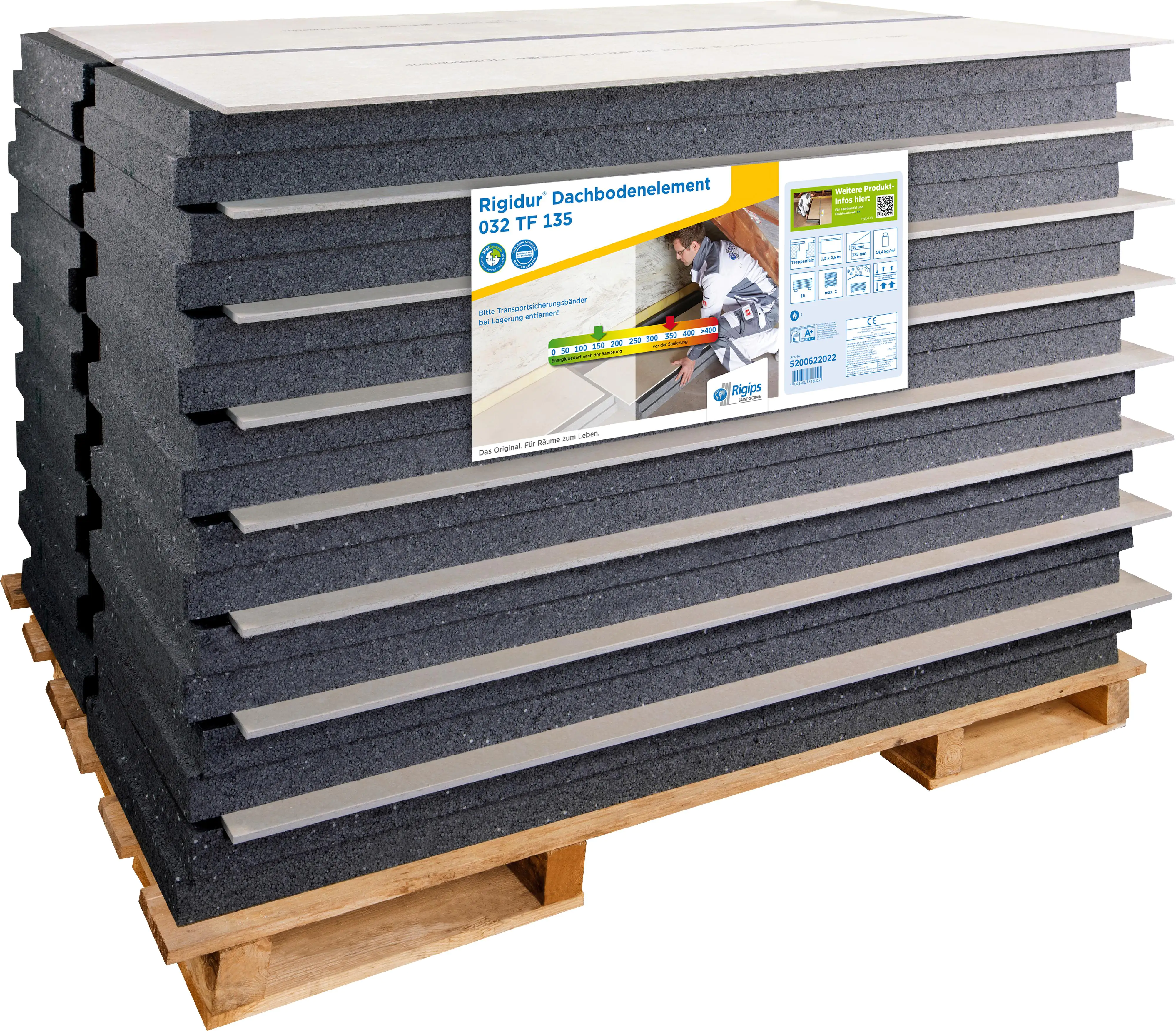 Rigidur Gipsfaser-Dachbodenelement 150 x 50 cm 135 mm mit EPS-Kaschierung