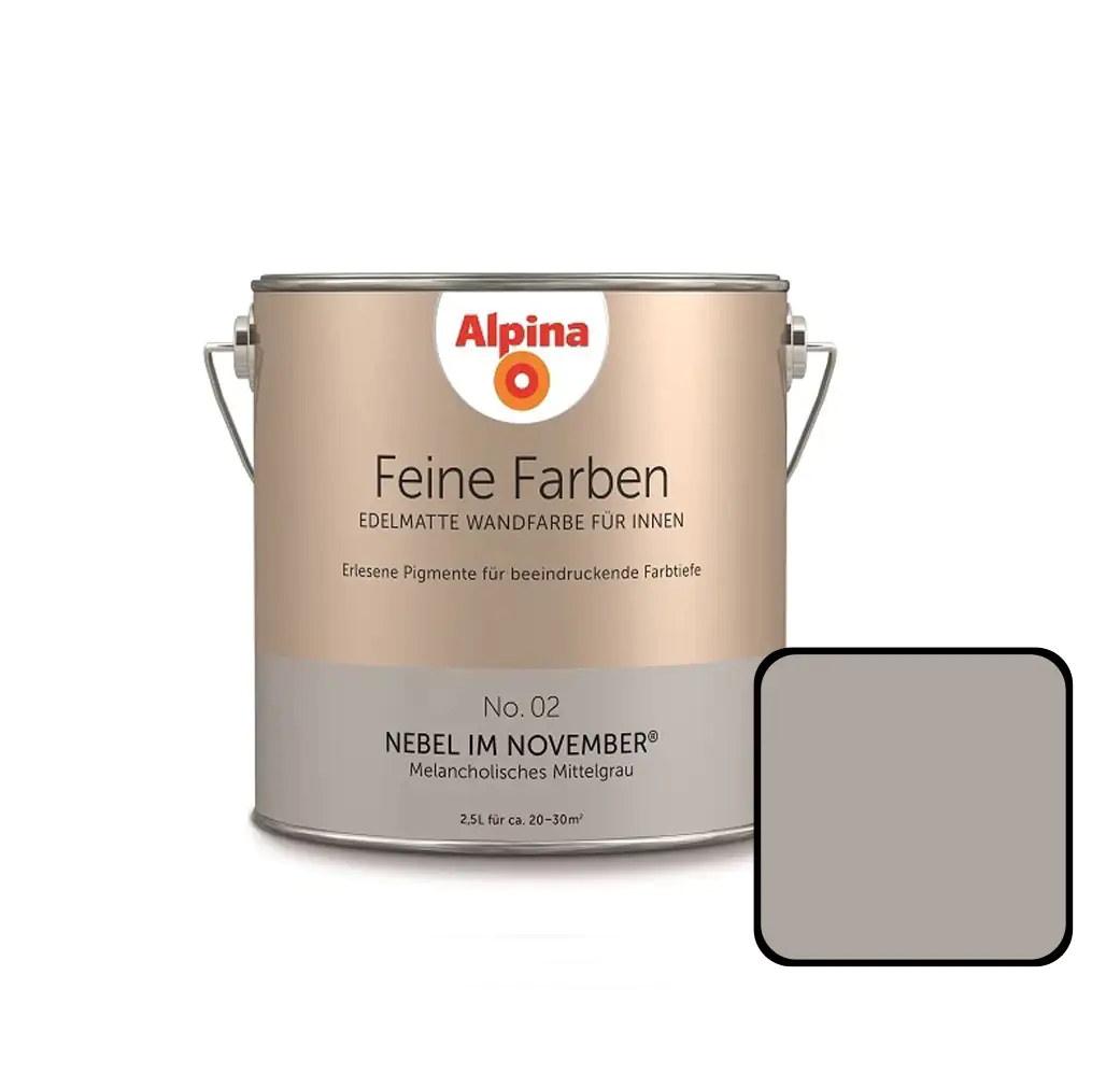 Alpina Feine Farben Wandfarbe No. 02 Nebel im November - melancholisches mittelgrau 2,5 L