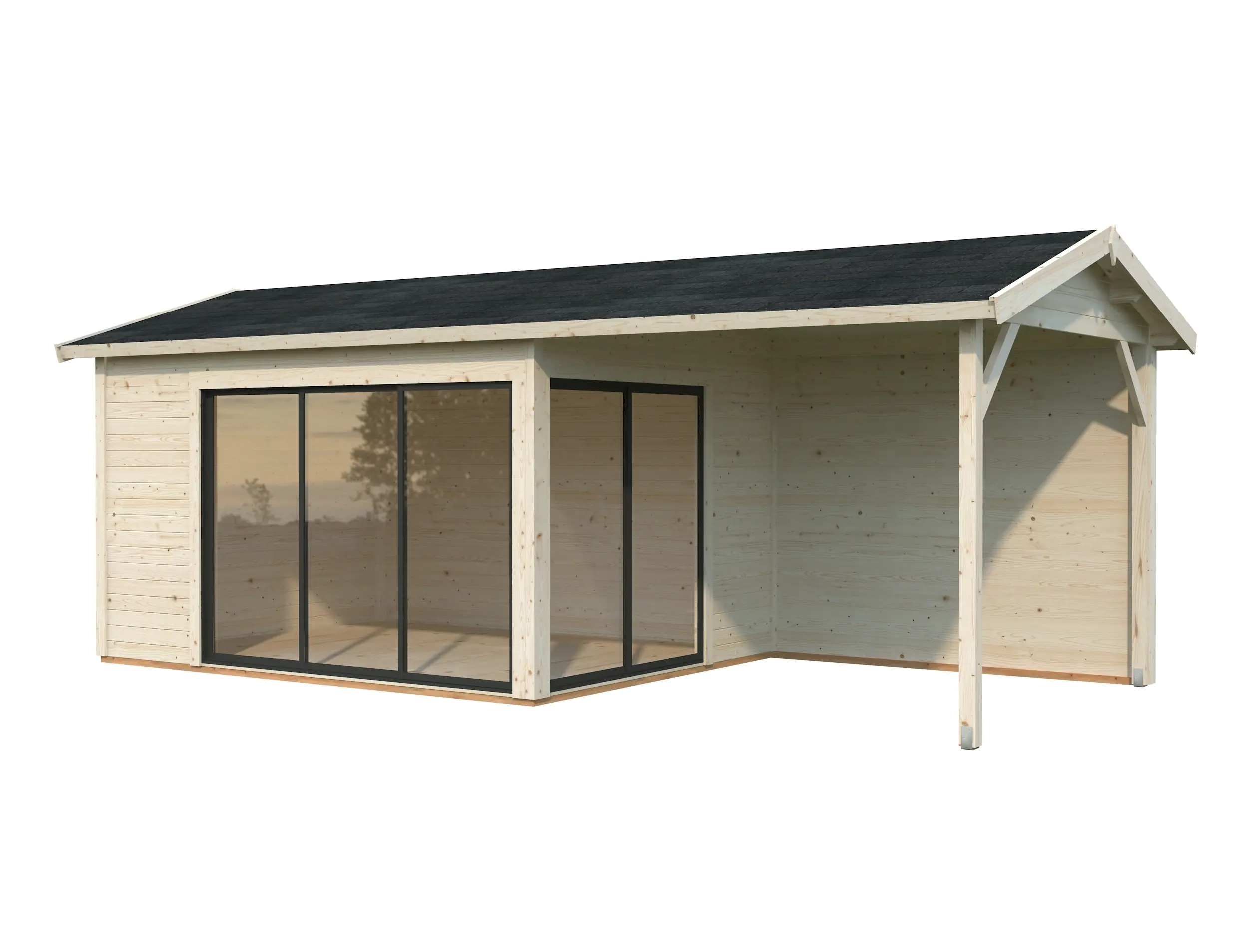Palmako Gartenhaus Holz Amanda 668 x 300 cm Slide Plus mit Schiebetüren naturbelassen