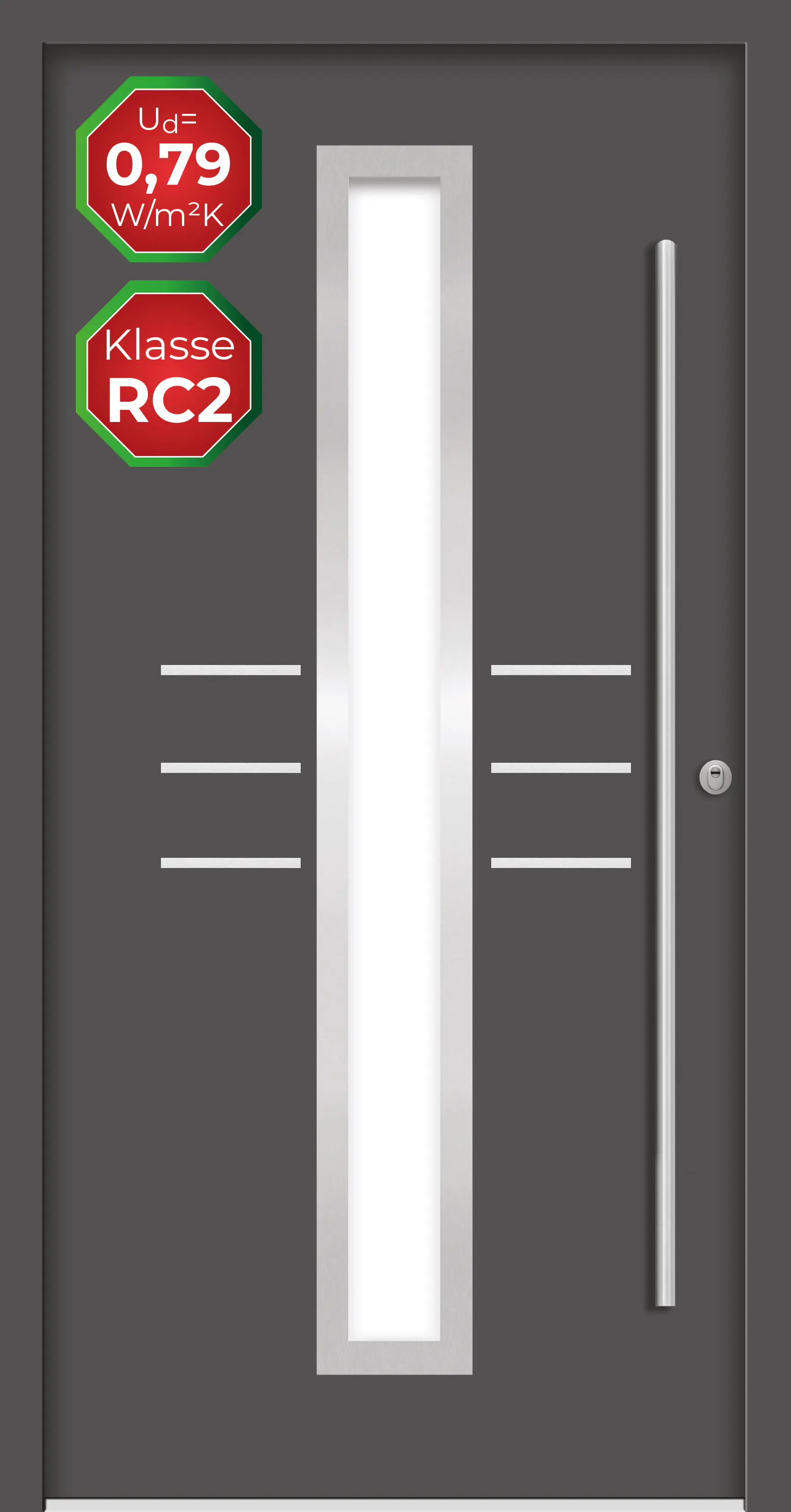 Splendoor Haustür Passivedoor Premium B07 RC2 Anthrazit DIN Rechts 110 x 210 cm