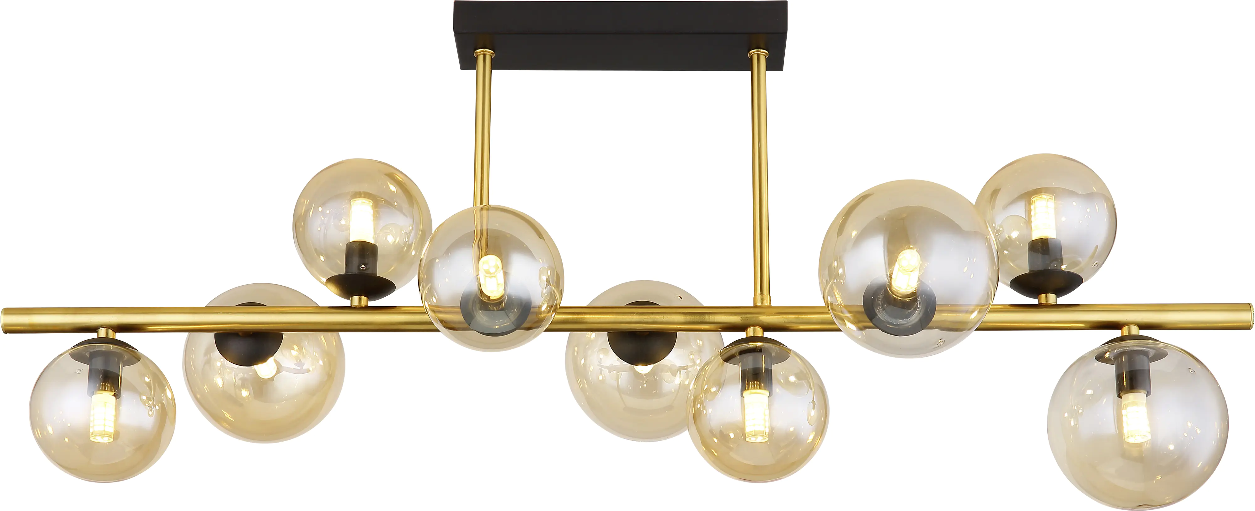 Globo 9er Deckenleuchte Riha messing schwarz amber 87 x 30 cm
