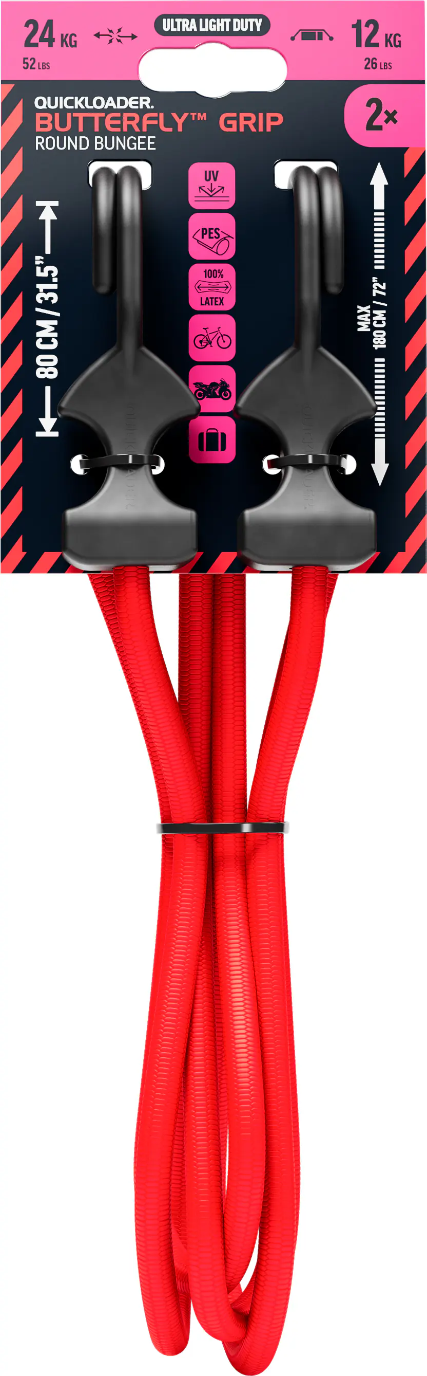 QUICKLOADER® Gummiseil Butterfly Bungee 8 mm x 80 cm 2 Stück rot