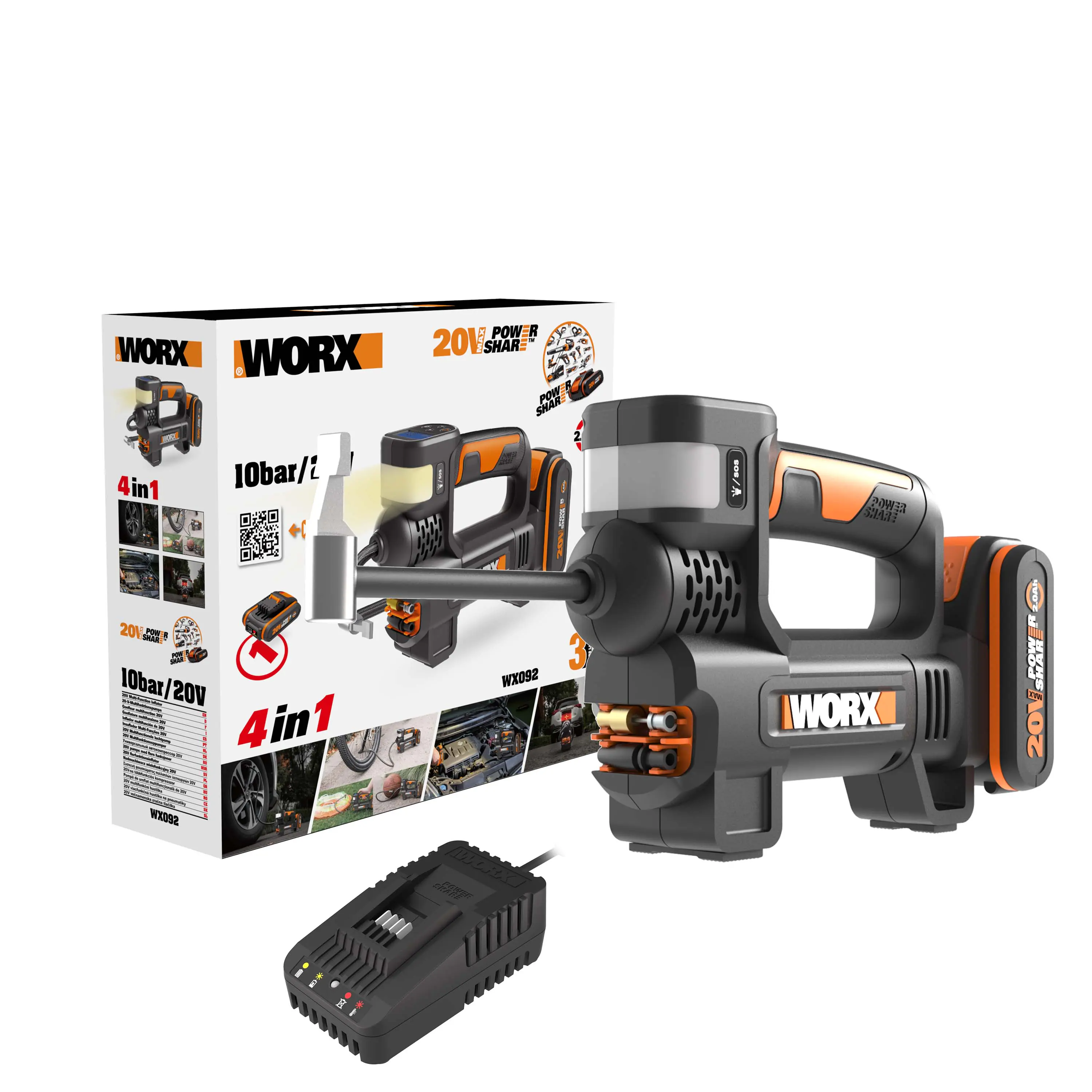 Worx Akku-Kompressor WX092 20 V inkl. Akku 2 Ah & Ladegerät