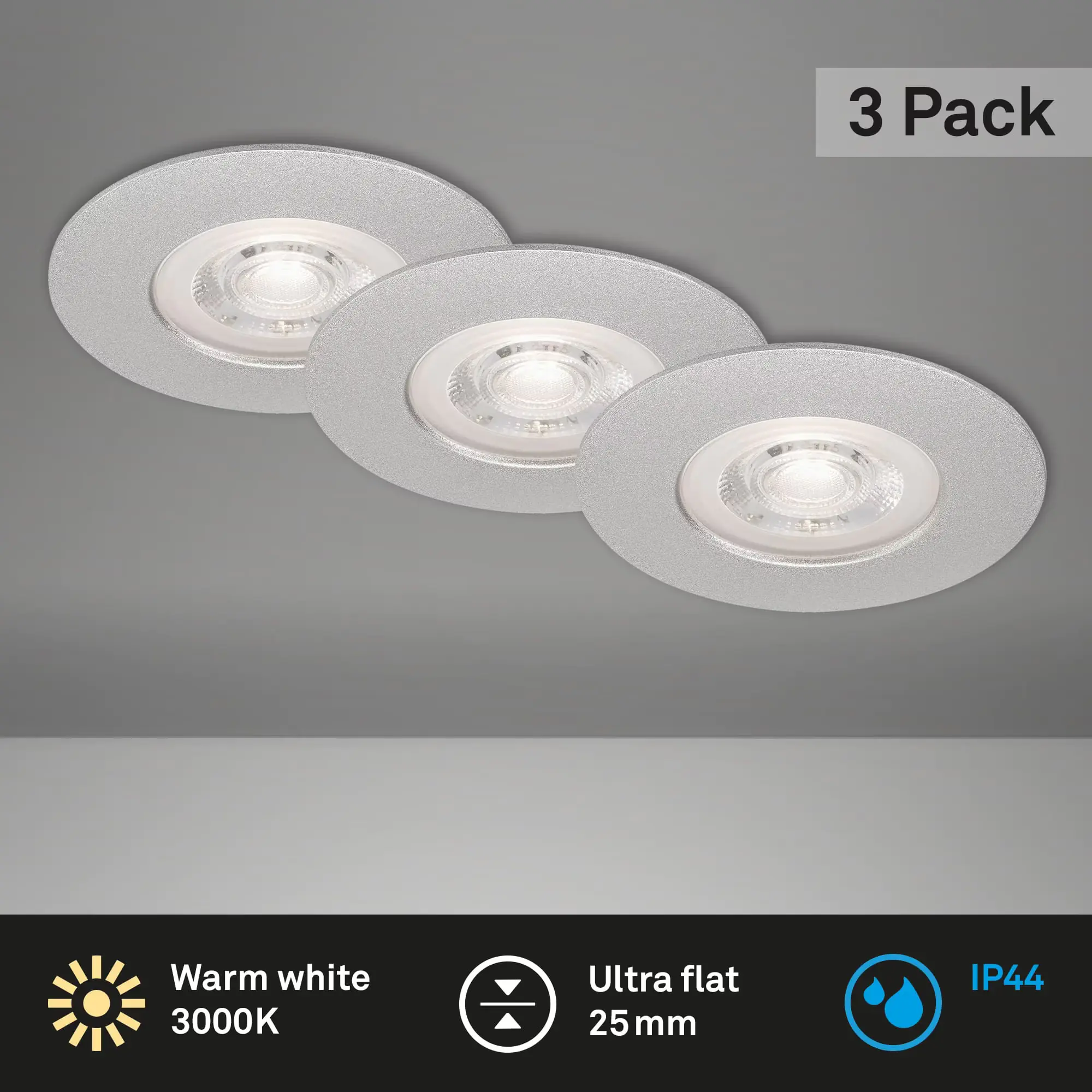 Briloner LED Einbauleuchte Kulana chrom-matt Ø 9 cm warmweiß 3er Set