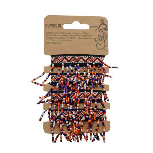 Glorex Girlande mit Perlen bunt 1 Meter, schwarzes Band