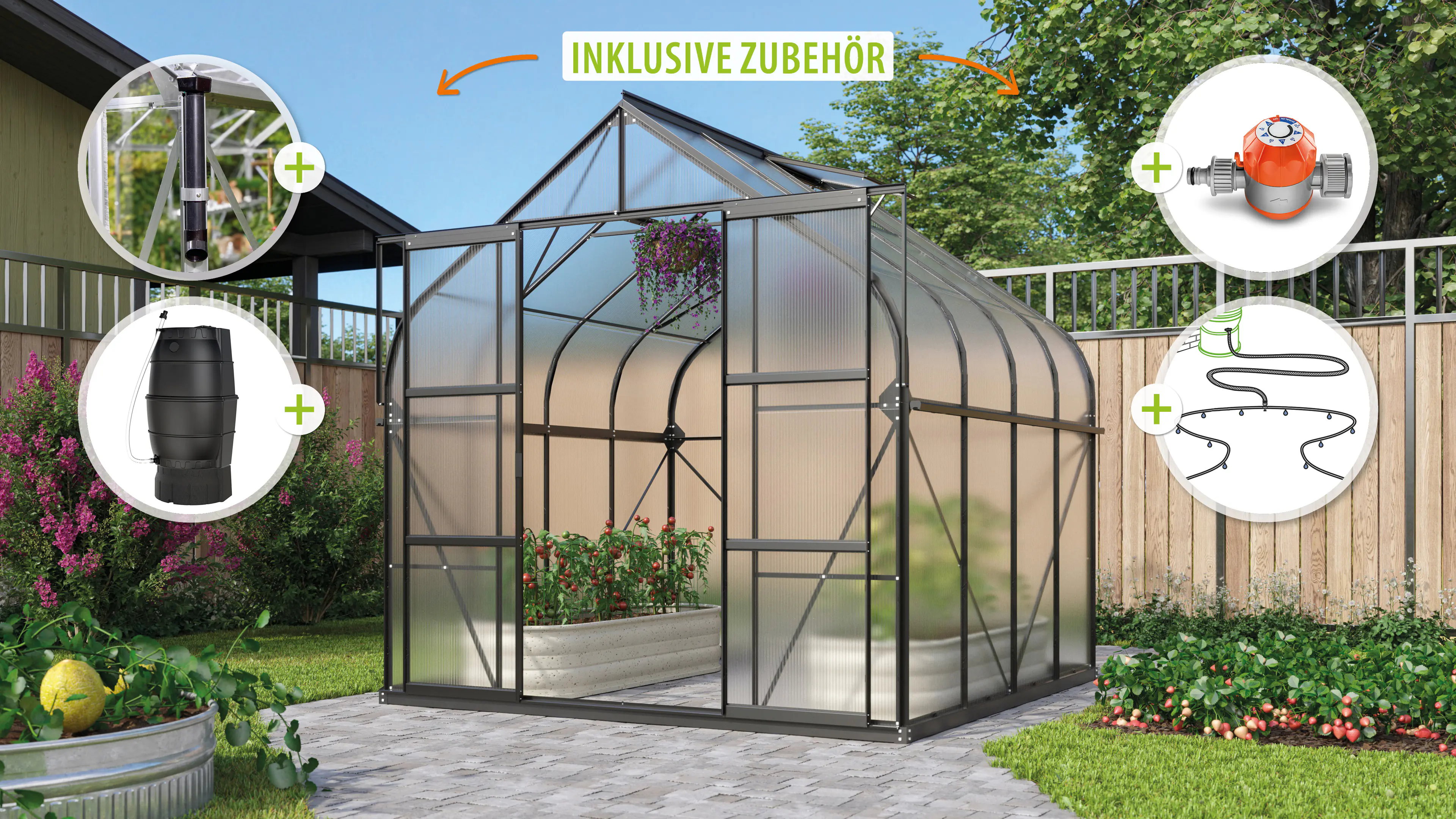 Vitavia Gewächshaus-Set Dione 6700 HKP 4 mm schwarz 254 x 254 cm 