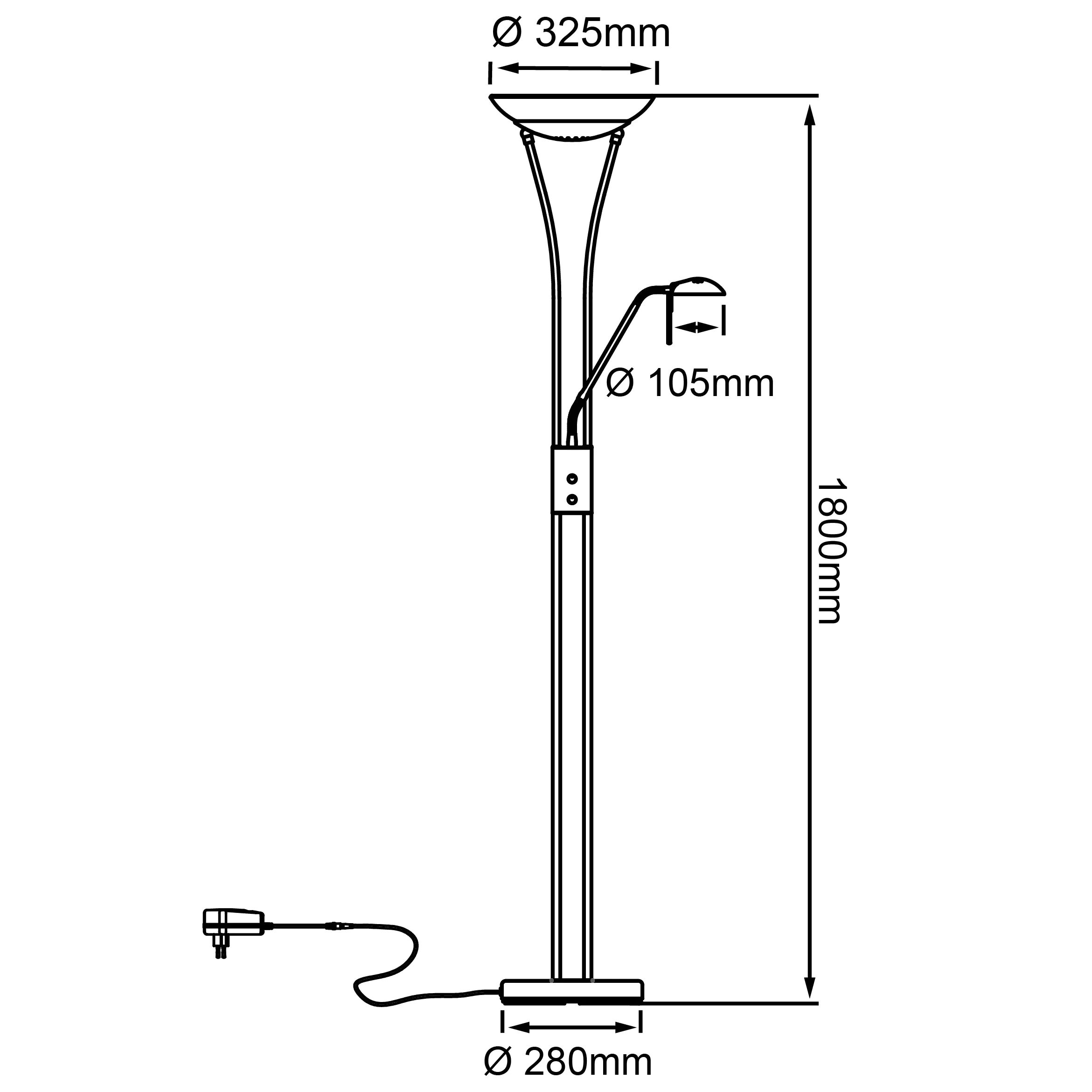 Brilliant LED Deckenfluter mit Lesearm 180 cm Finn weiß