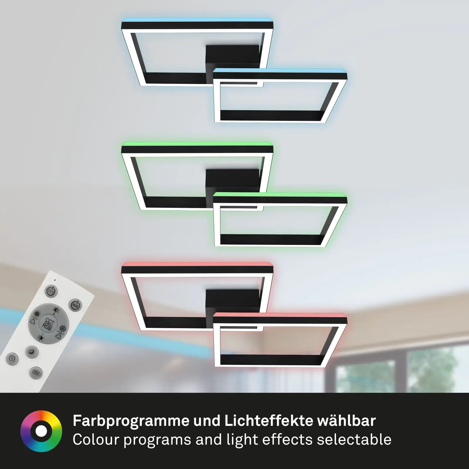 Briloner LED Deckenleuchte Frame Back 64 cm, schwarz, RGB CCT