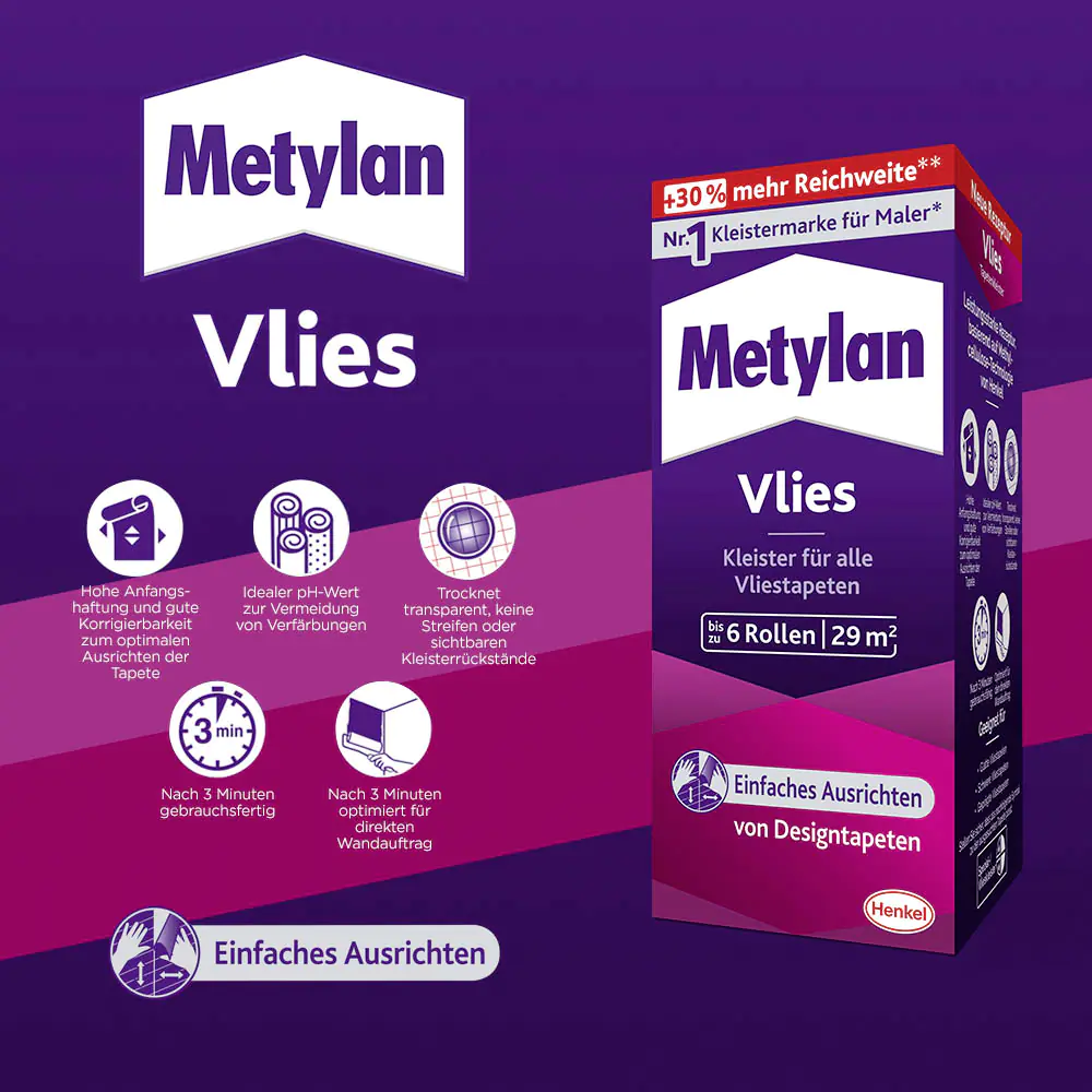 Metylan Vlies Tapetenkleister 180 g Paket, trocknet transparent