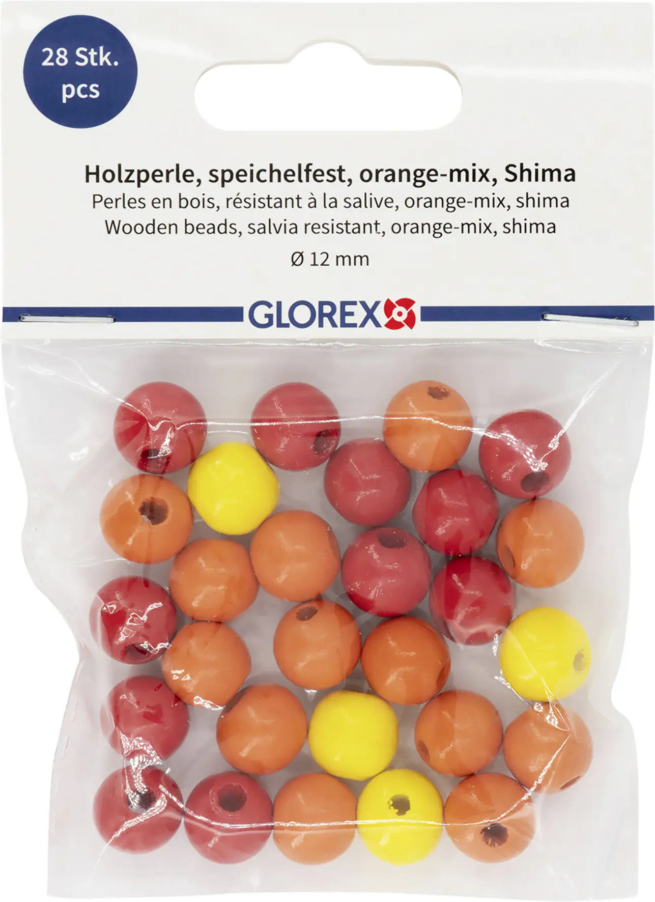 Glorex Holzperle orange mix 12 mm - 28 Stück