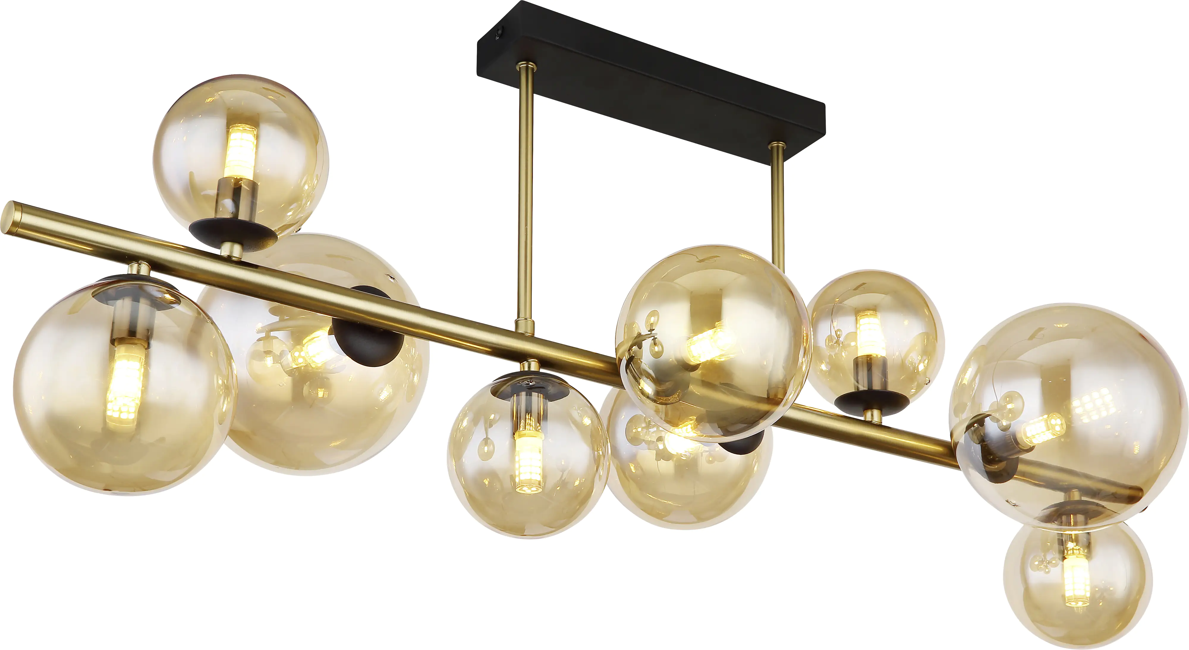 Globo 9er Deckenleuchte Riha messing schwarz amber 87 x 30 cm