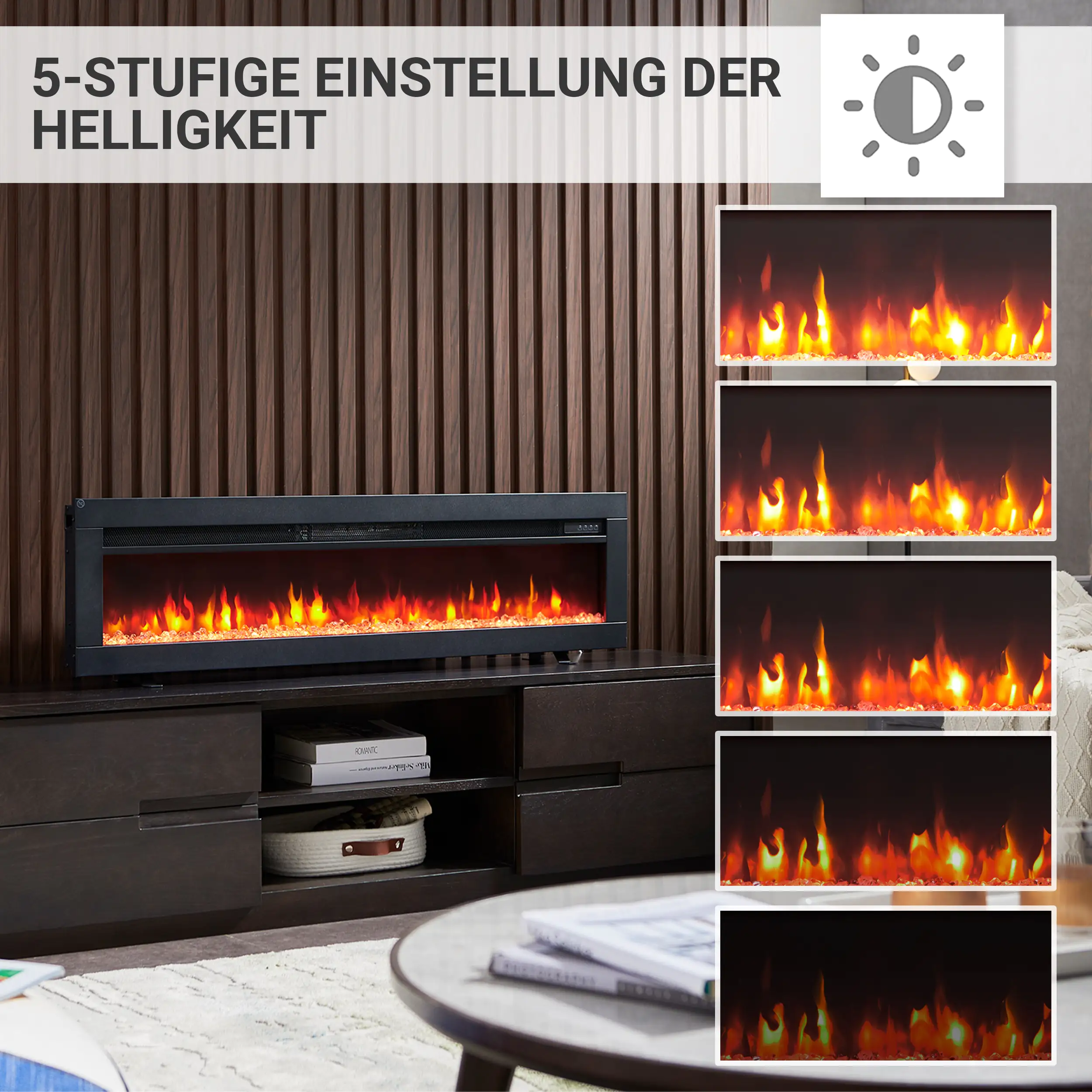 BALDERIA Elektrokamin schwarz Agnes 50 1000/1800 Watt 33 x 127 cm