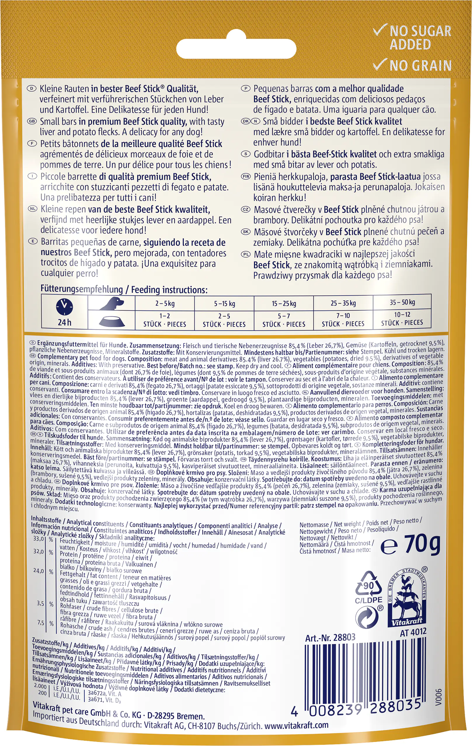 Vitakraft Beef Stick® Quadros® Leber & Kartoffel 70 g