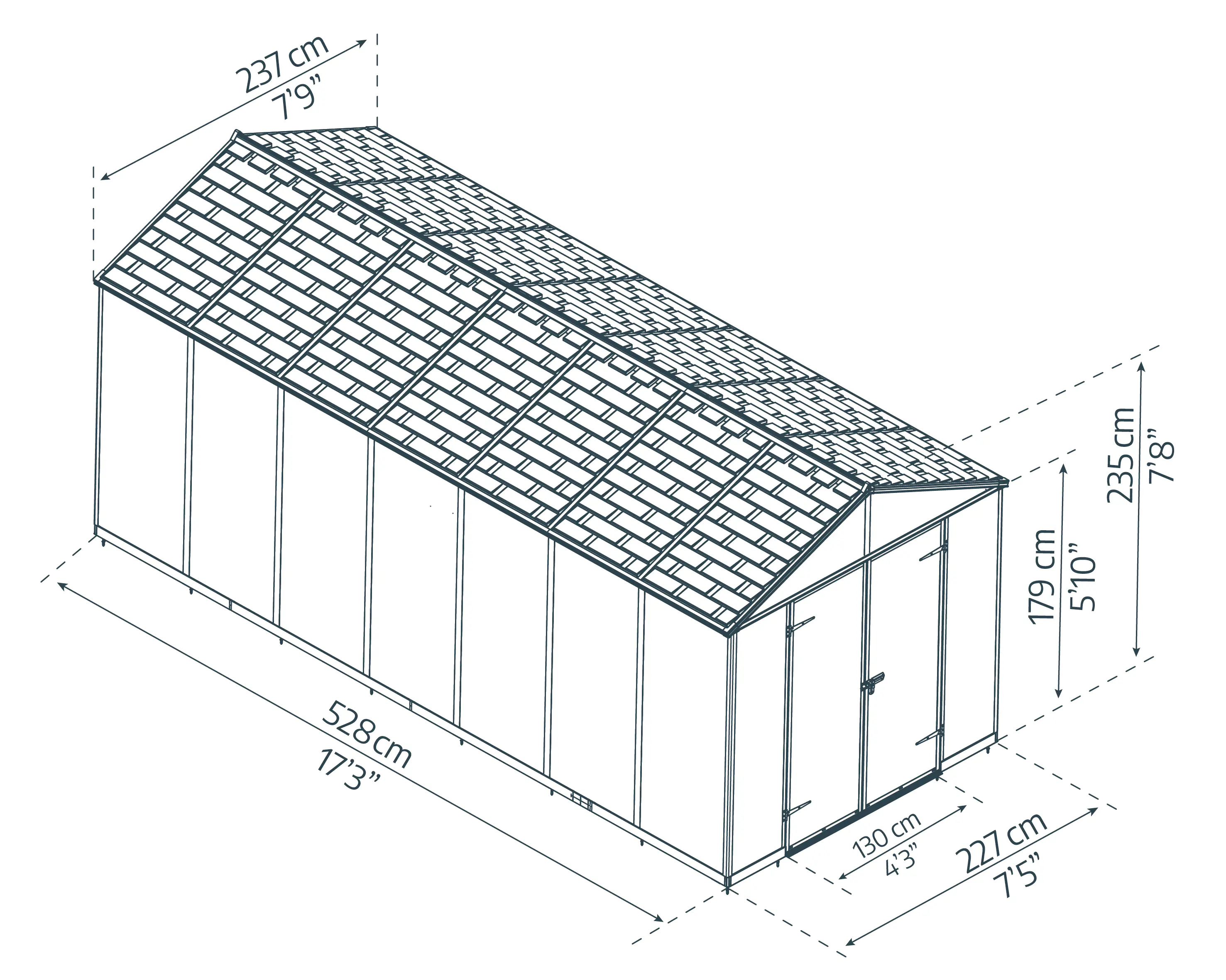 Canopia Gerätehaus Rubicon Alu grau 528 x 227 cm