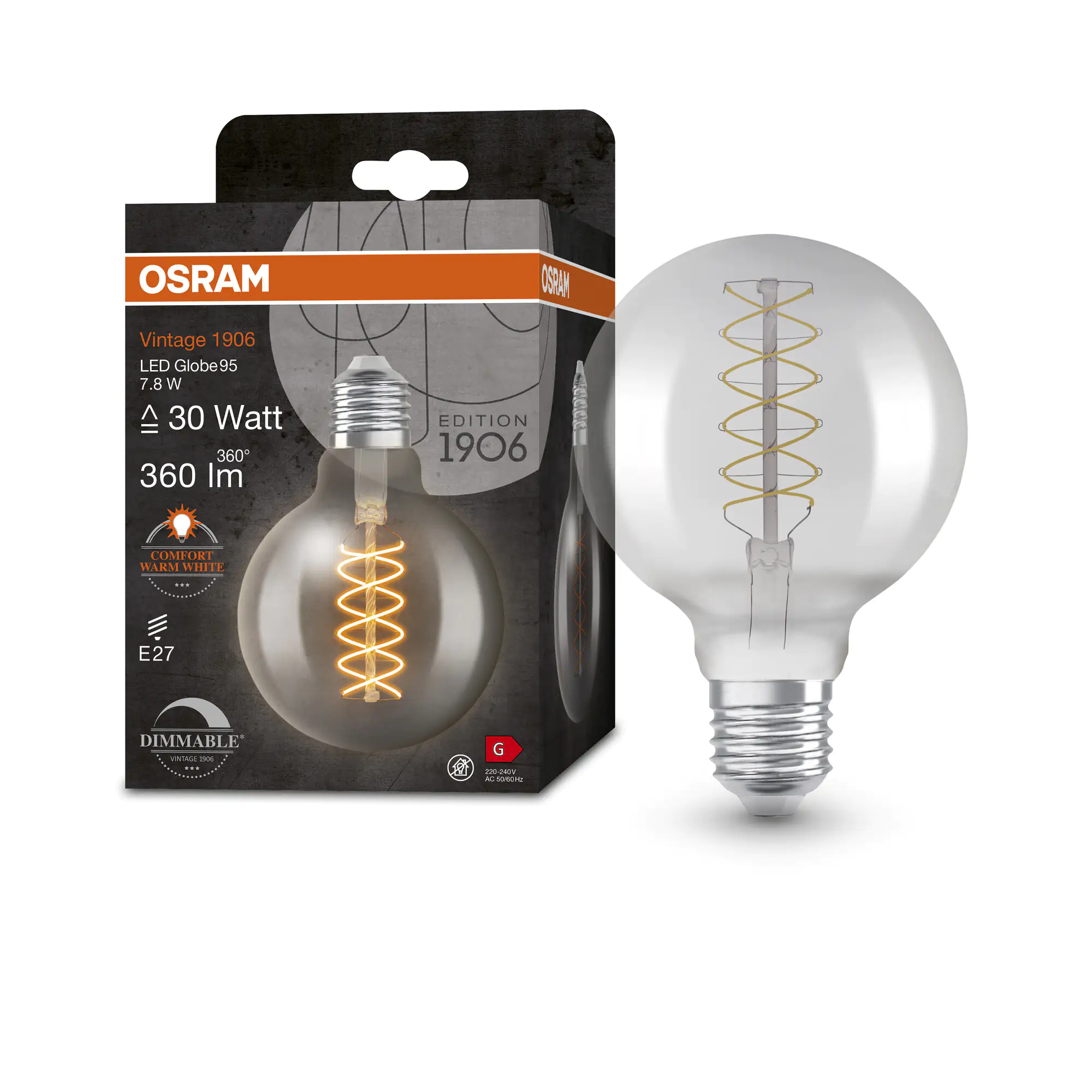 Ledvance LED Leuchtmittel Vintage 1906 G95 E27 7,8 W dimmbar rauch