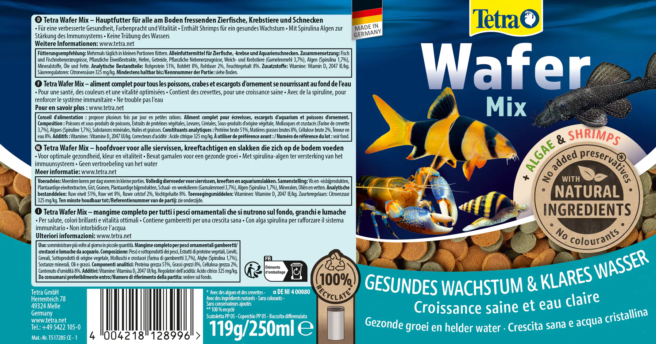 Tetra Zierfischfutter Wafer Mix 250 ml