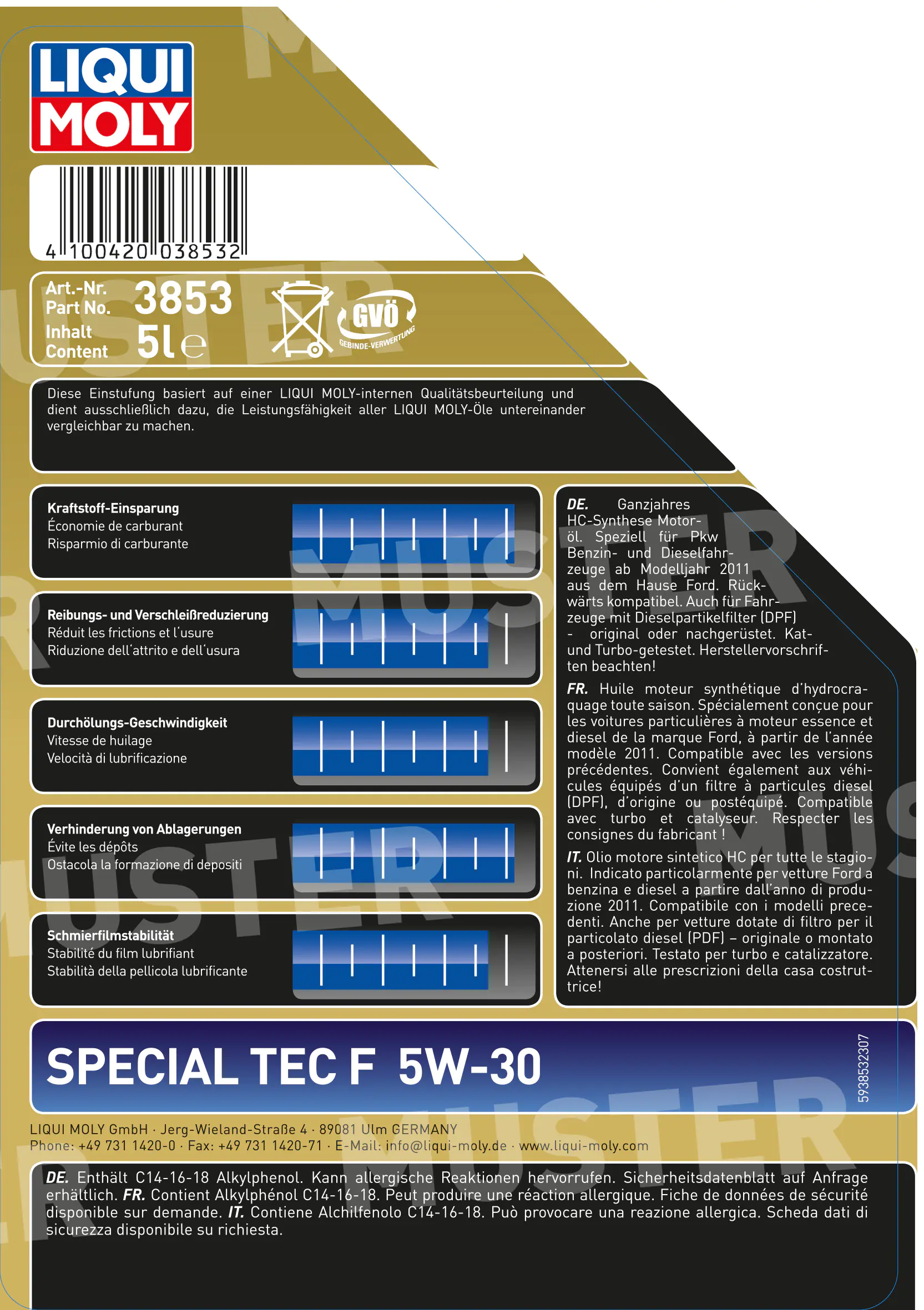 Liqui Moly Motoröl Leichtlauföl Special Tec F 5W-30 5 L