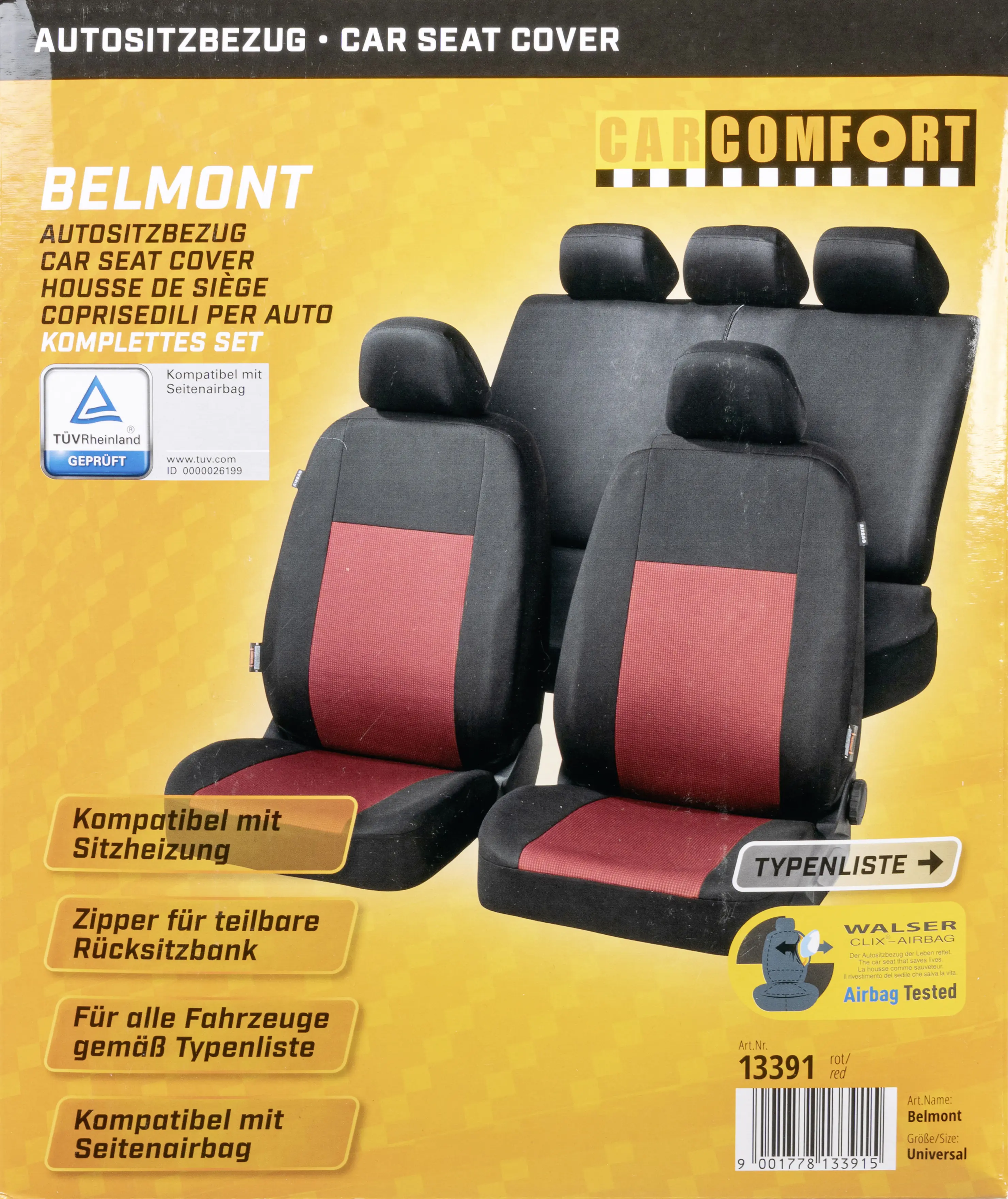 CarComfort Autositzbezug-Set Belmont schwarz-rot
