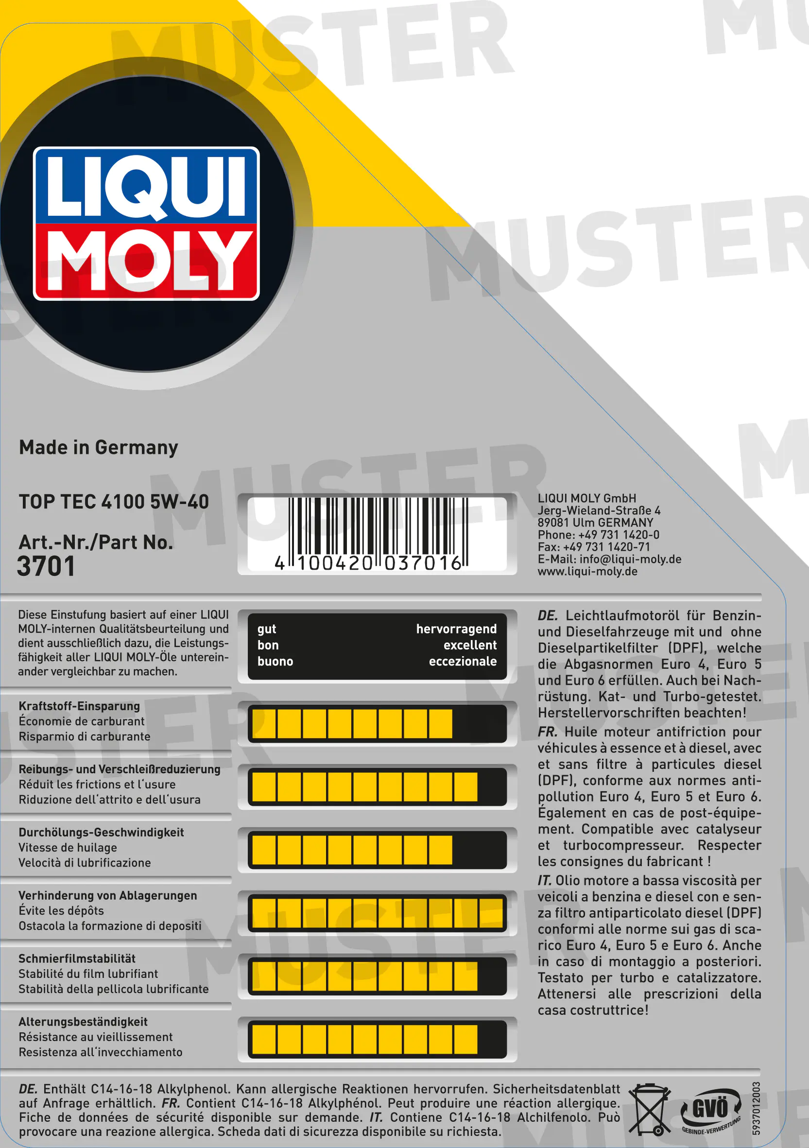 Liqui Moly Motoröl Top Tec 4100 SAE 5W-40 5 L