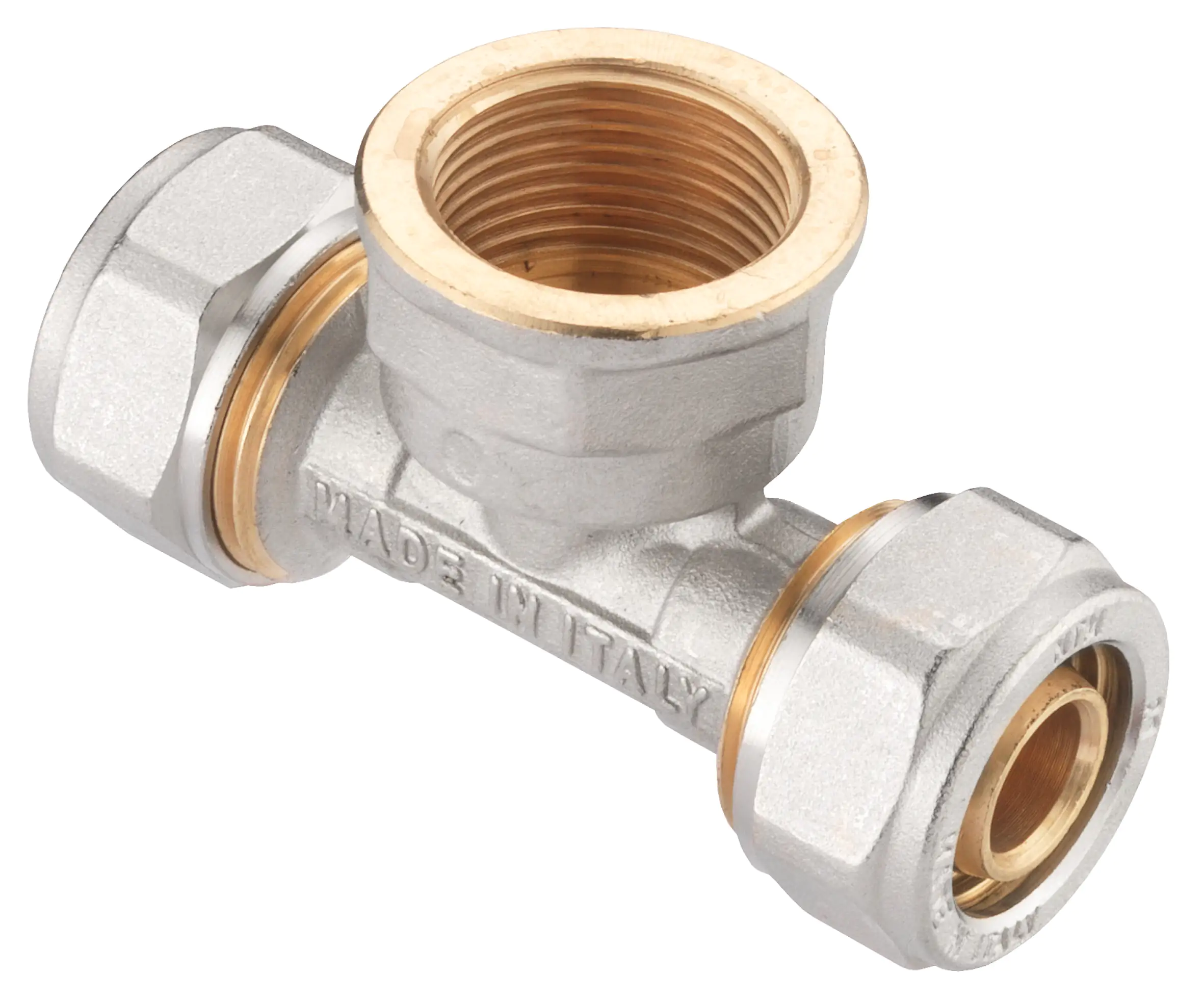 Cornat Schraub-T-Stück komplett ø 16 mm 3/4" IG Messing vernickelt