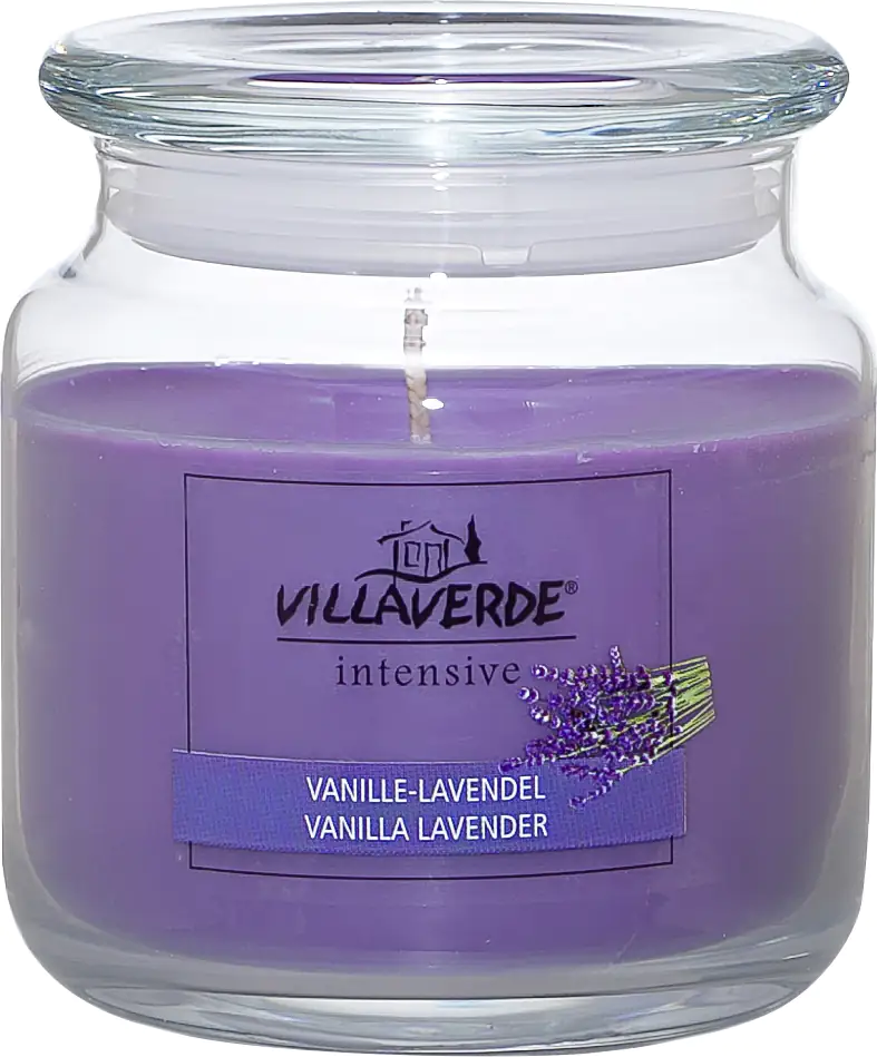 Villa Verde Duftkerze im Glas m. Deckel Vanille-Lavendel, H: 10 cm, Ø 10 cm