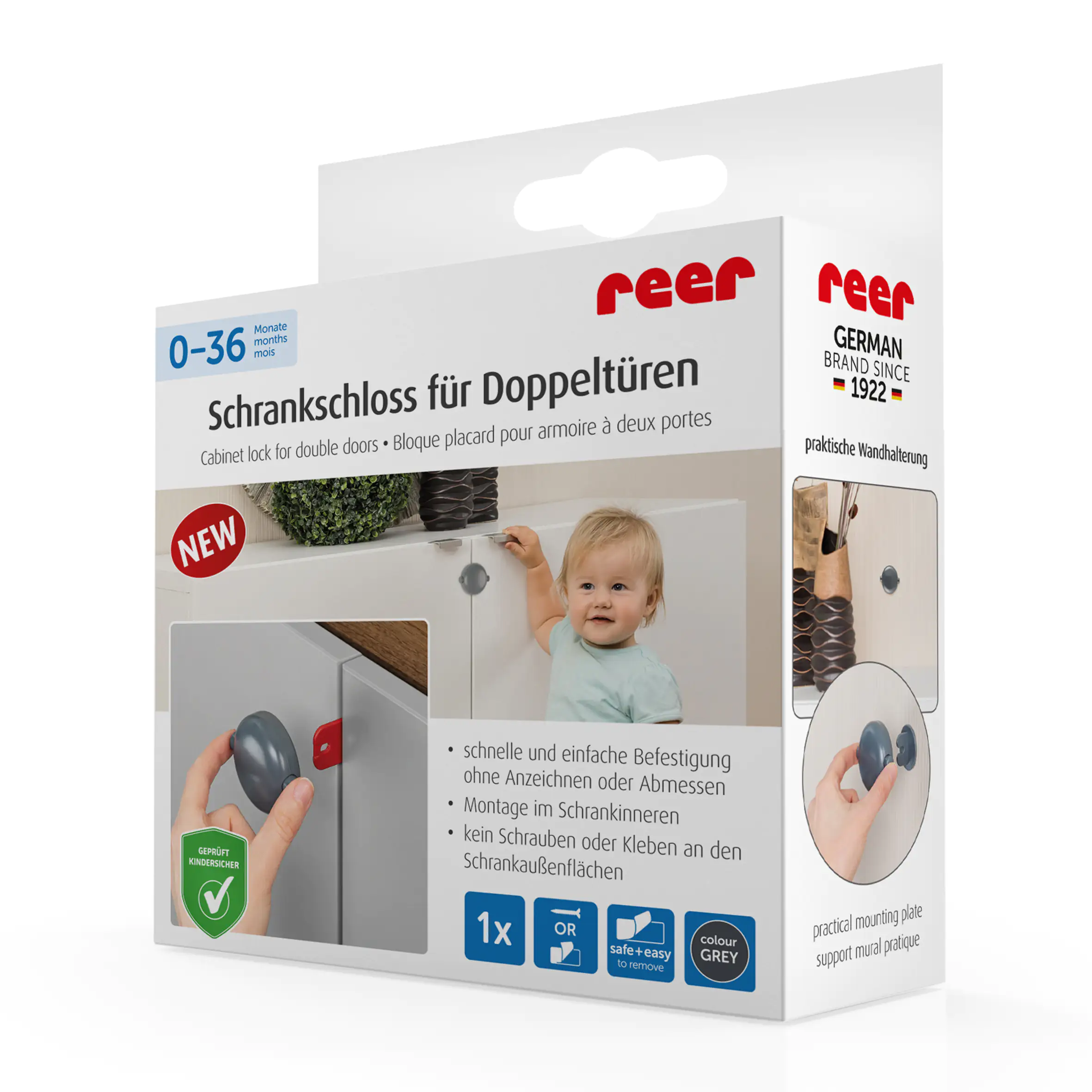 Reer Schrankschloss für Doppeltüren grau