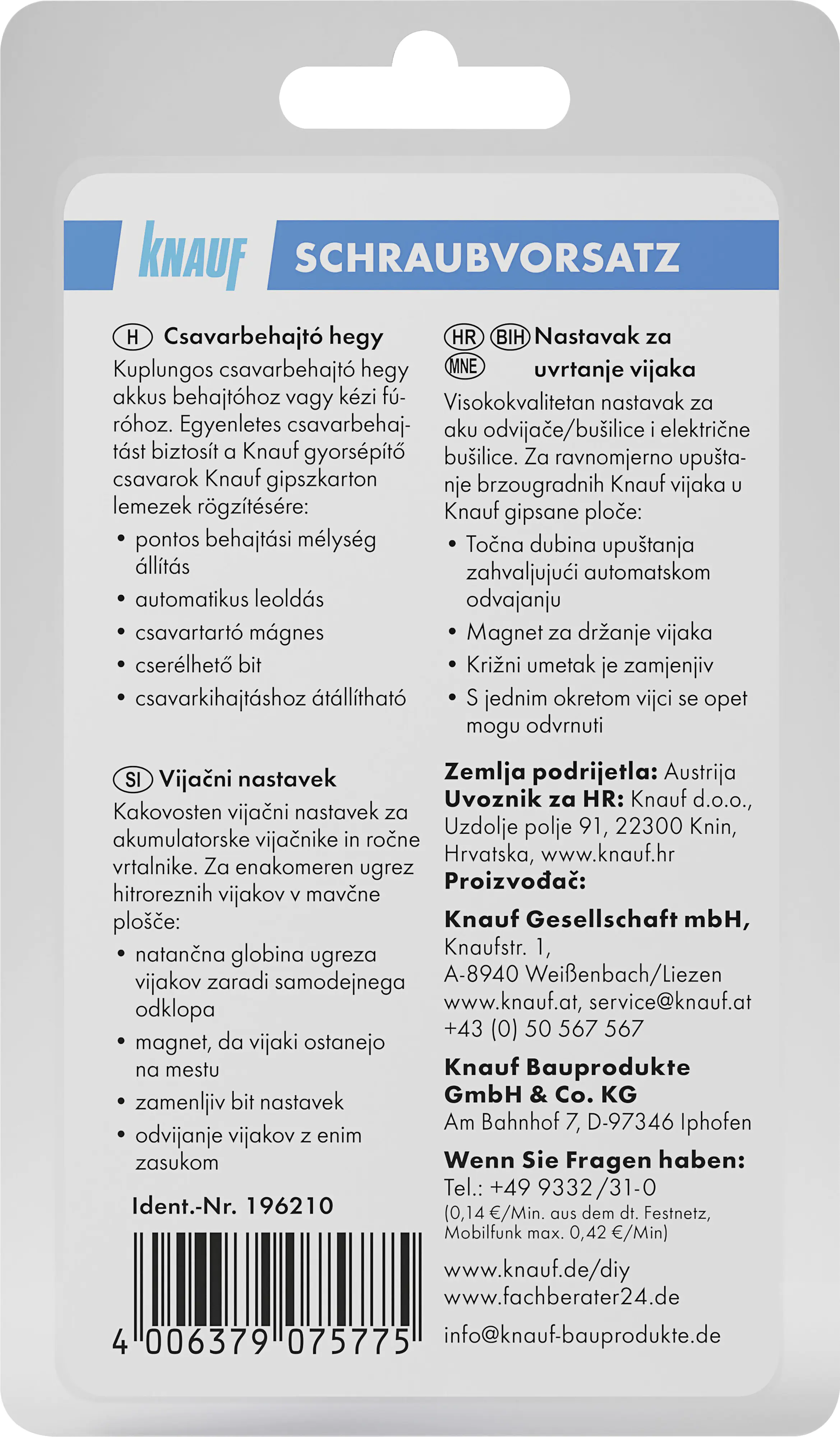 Knauf Schraubvorsatz exakte Versenktiefe geeignet für Gipskarton