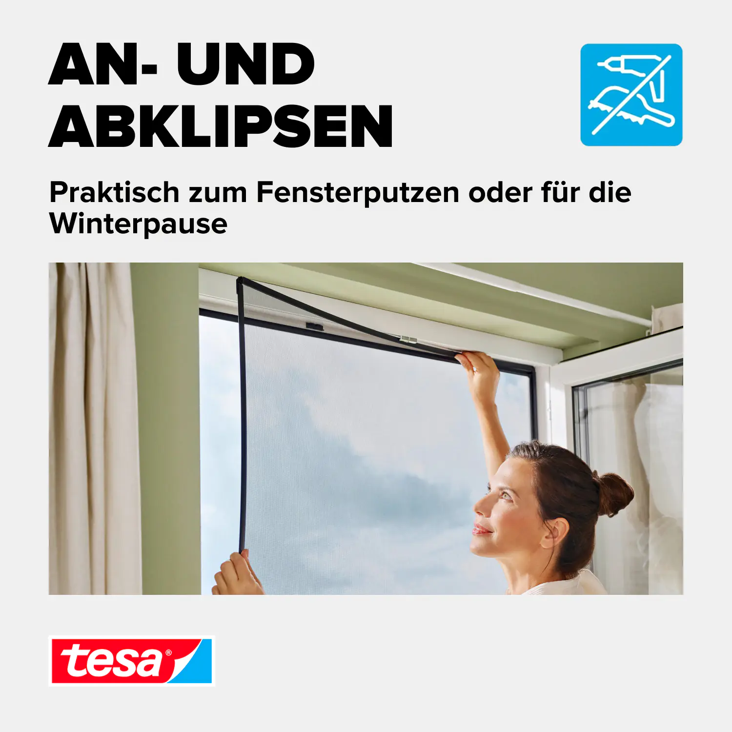 tesa Anklipsrahmen Fliegengitter 100 x 120 cm anthrazit