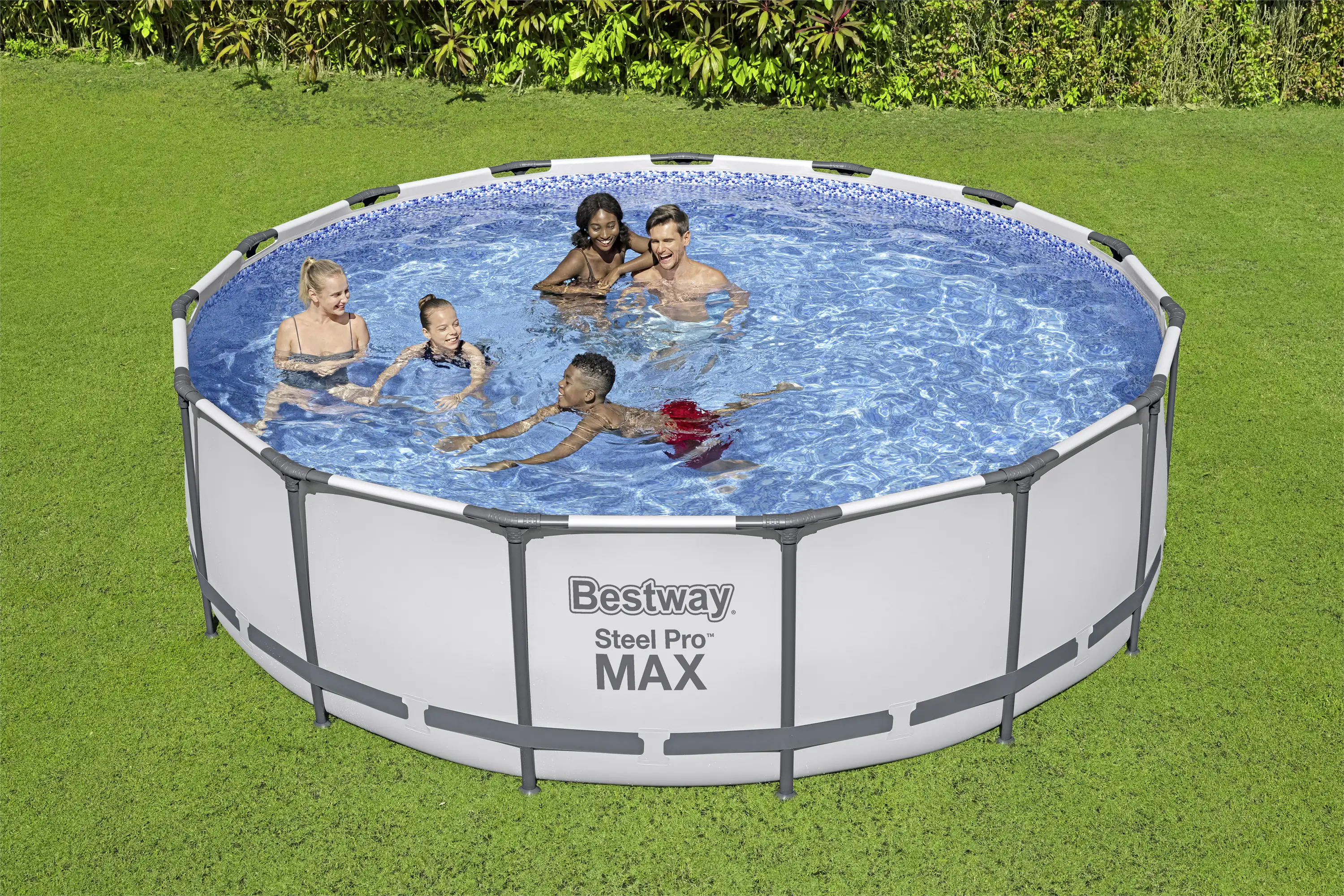 Bestway Steel Pro MAX Frame Pool Komplett-Set mit Filterpumpe Ø 457 x 122 cm, lichtgrau, rund