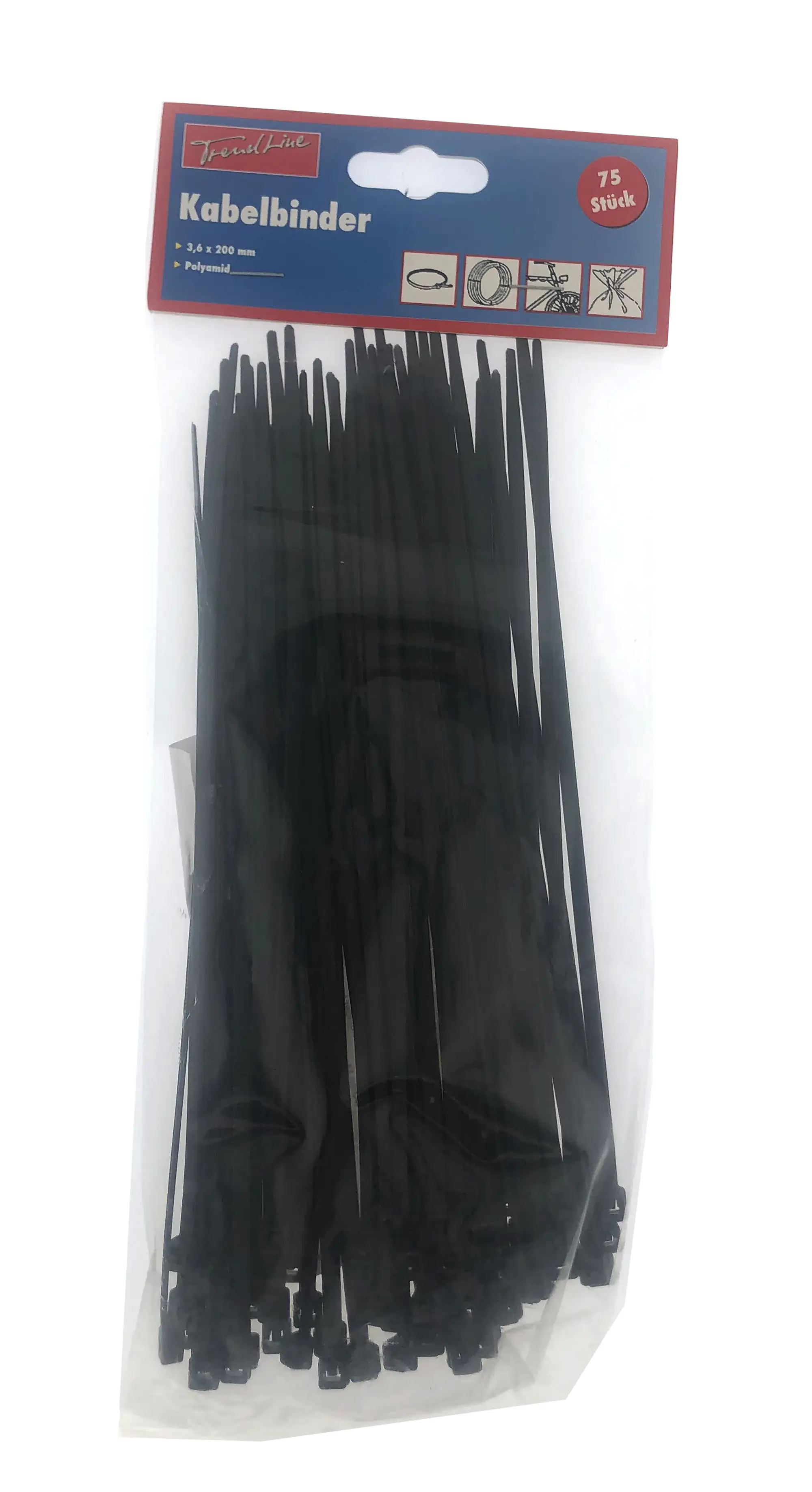 TrendLine Kabelbinder schwarz 3,6 x 200 mm, 75 Stück