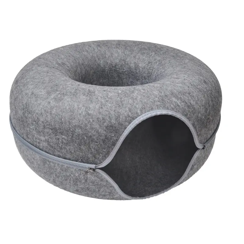 Aumüller Katzentunnel Donut Katzenhöhle dunkelgrau Filz mit Reißverschluss 60 x 60 x 30 cm