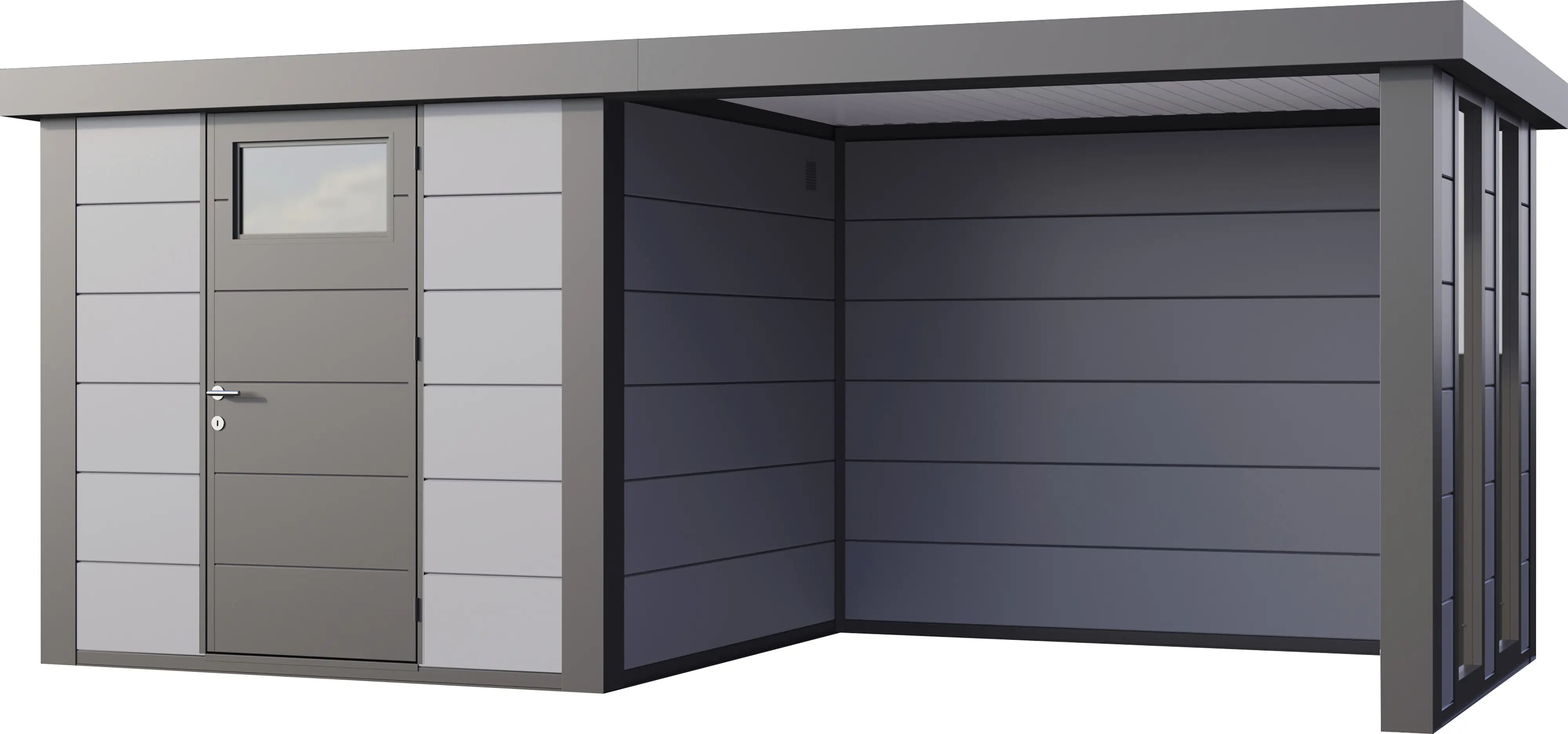 Telluria Gerätehaus Classico Lounge S mit Fenstern 2424 rechts lichtgrau 522 x 238 cm