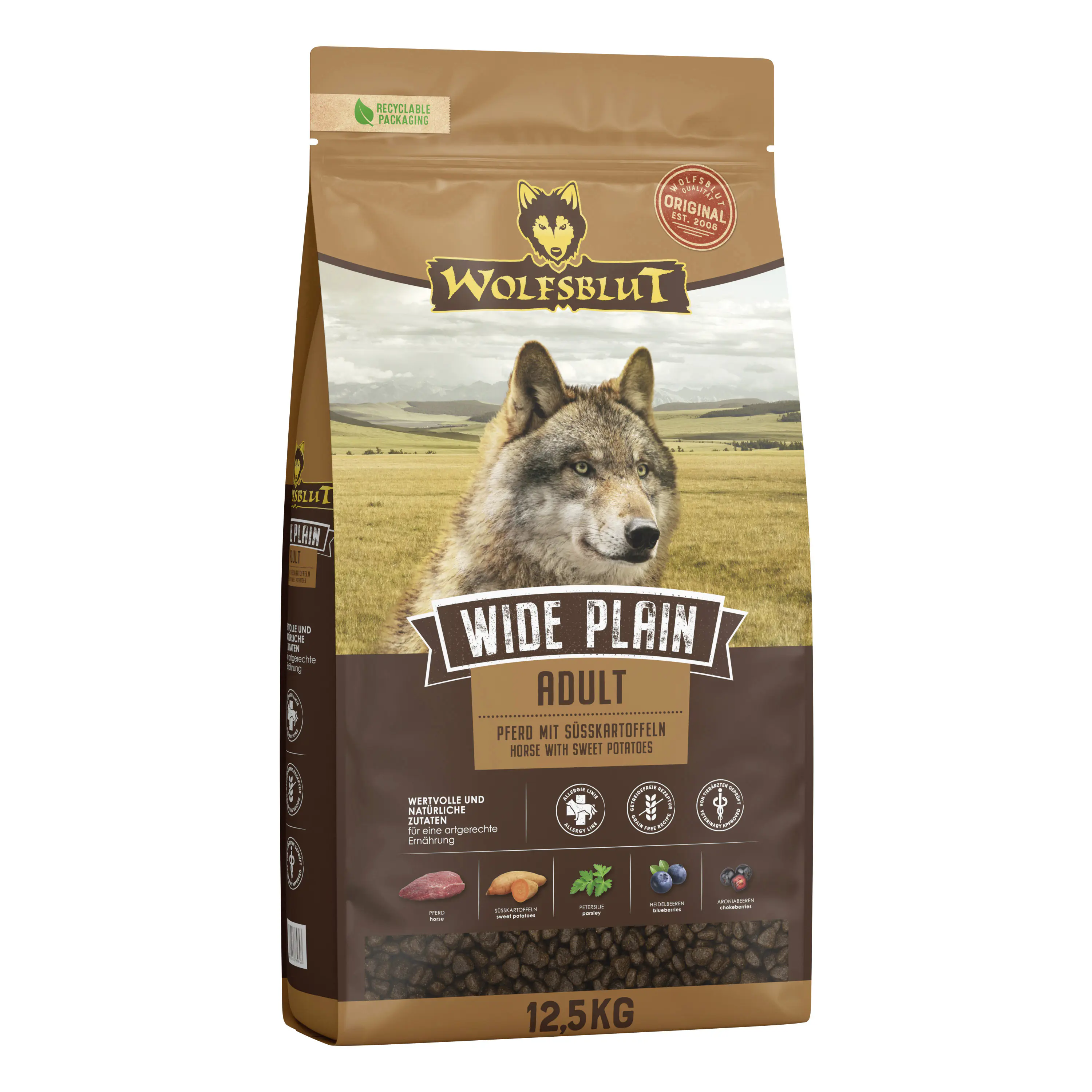Wolfsblut Wide Plain Hundetrockenfutter Adult getreidefrei 12,5 kg Pferd