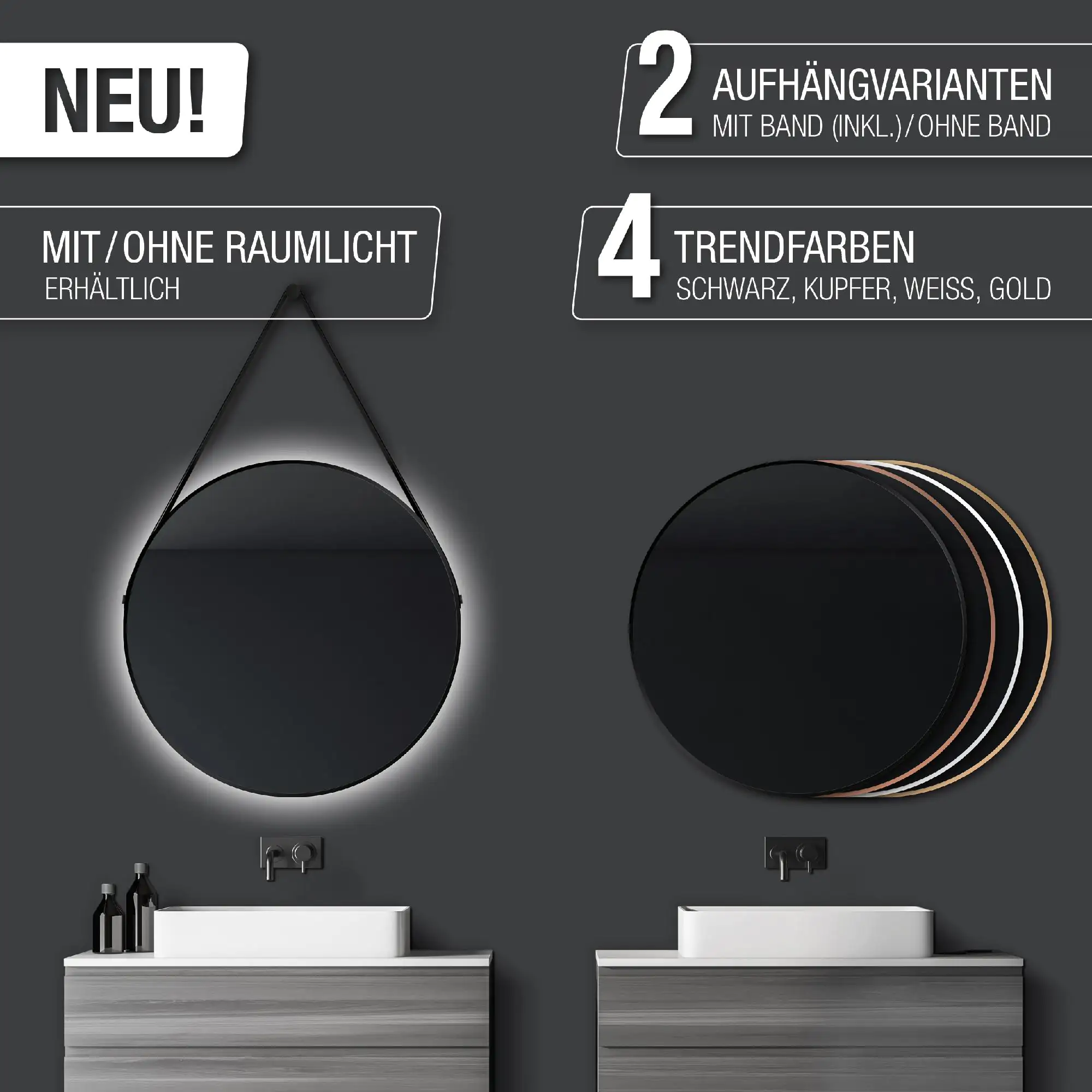DSK Design Spiegel Silver Coiffeur Ø80 cm, schwarz