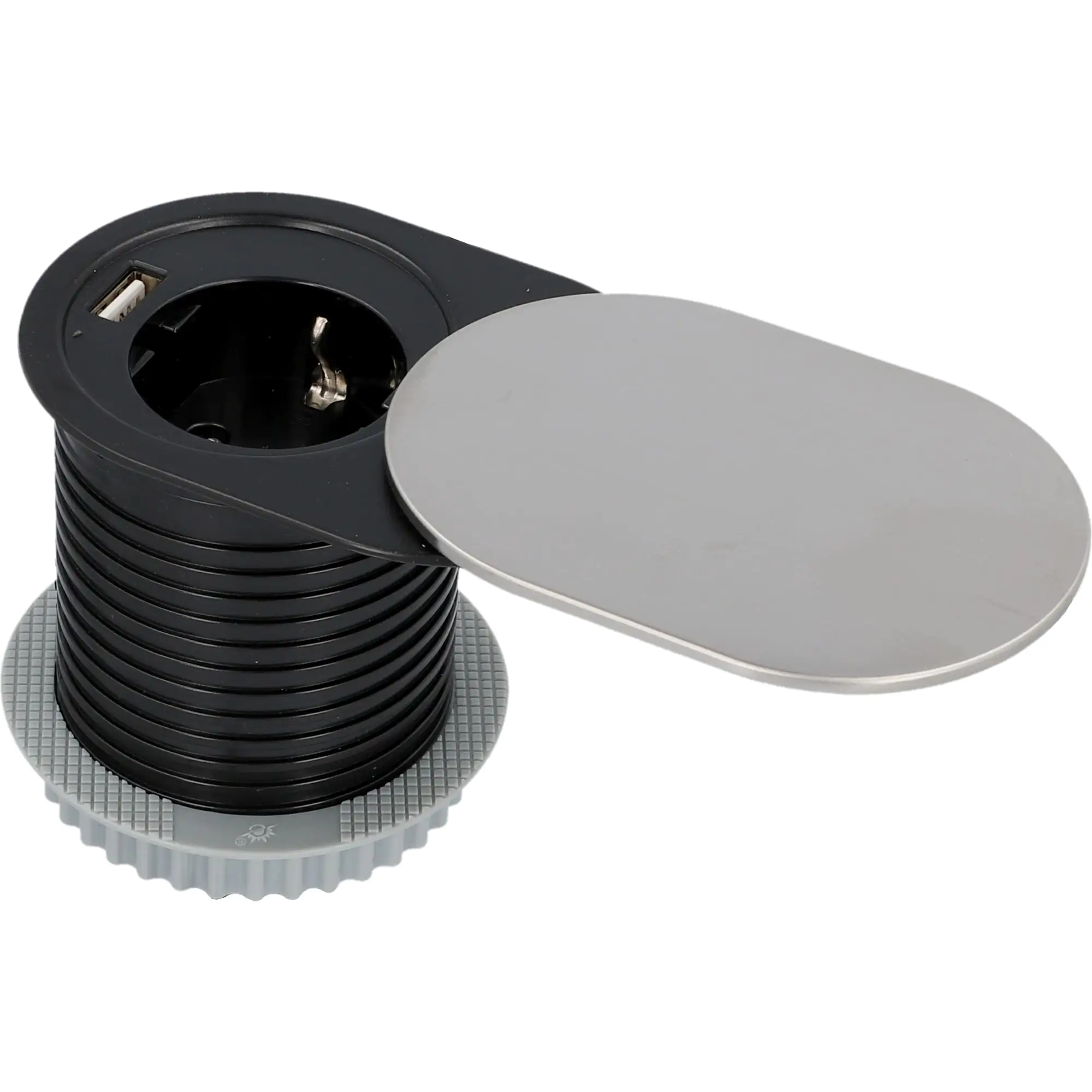 Unitec Einbausteckdosenleiste 1-Fach 1,5m mit USB, H05VV-F3 G1,5 mm, stahl